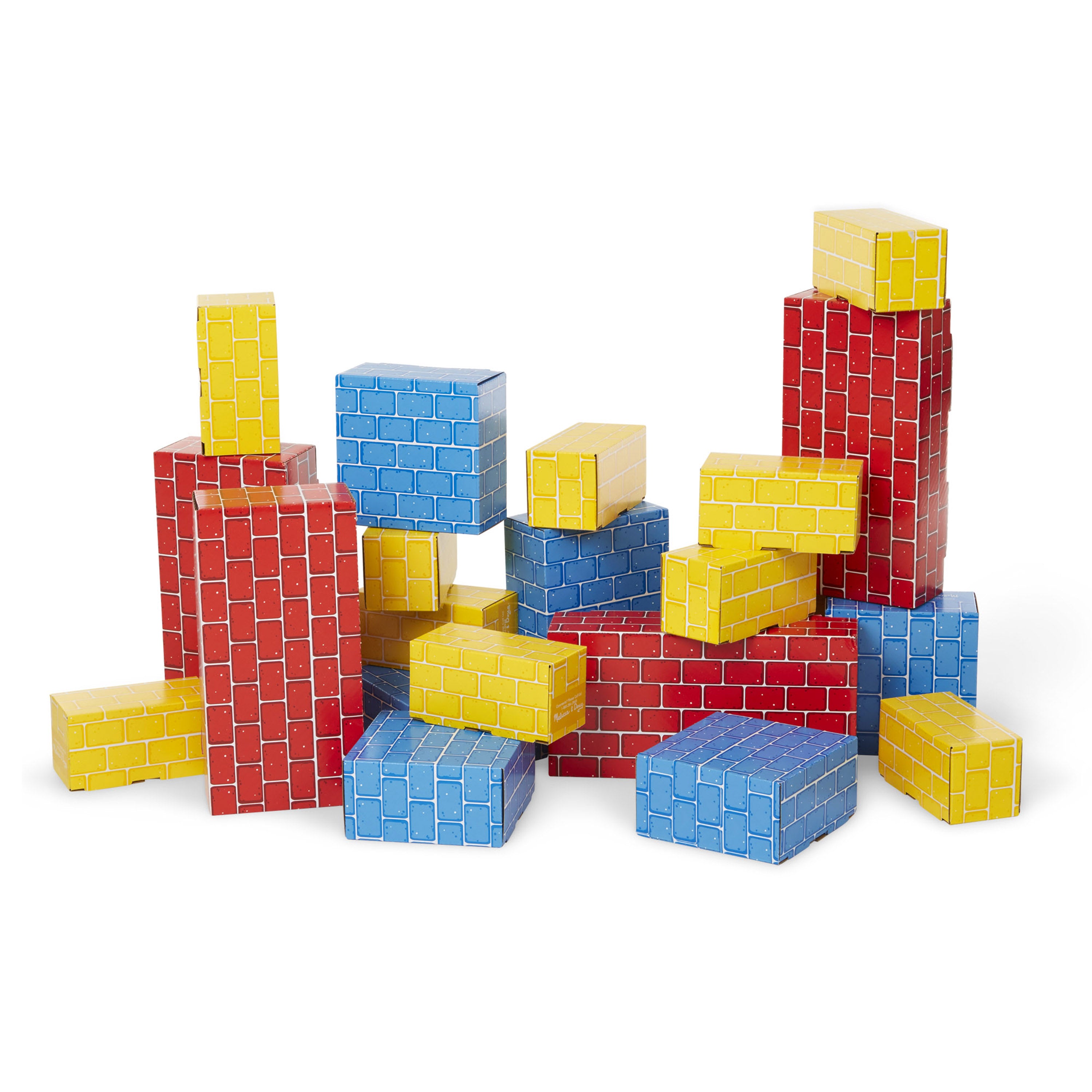 Colorful building blocks stacked on a white background