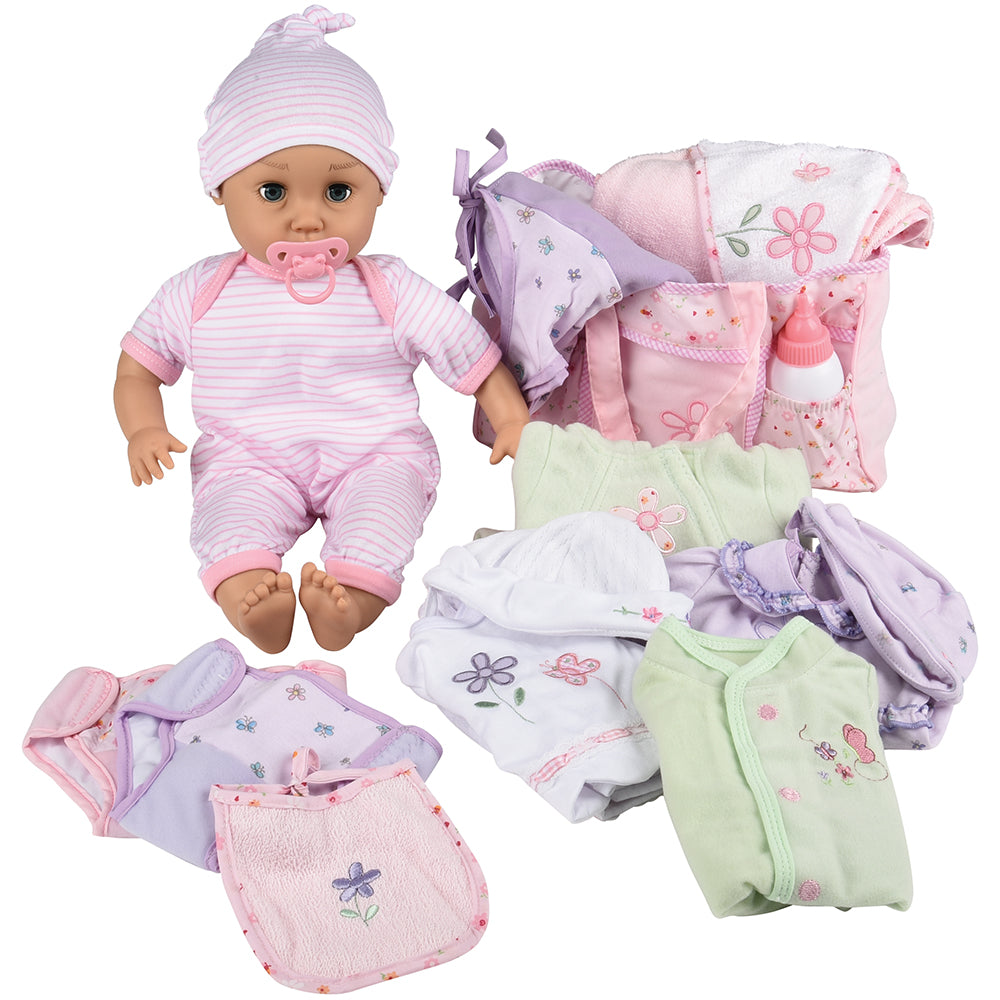 Light Skin Baby Doll Dress & Play Collection | 16" Doll with Outfits & Accessori LOT-68