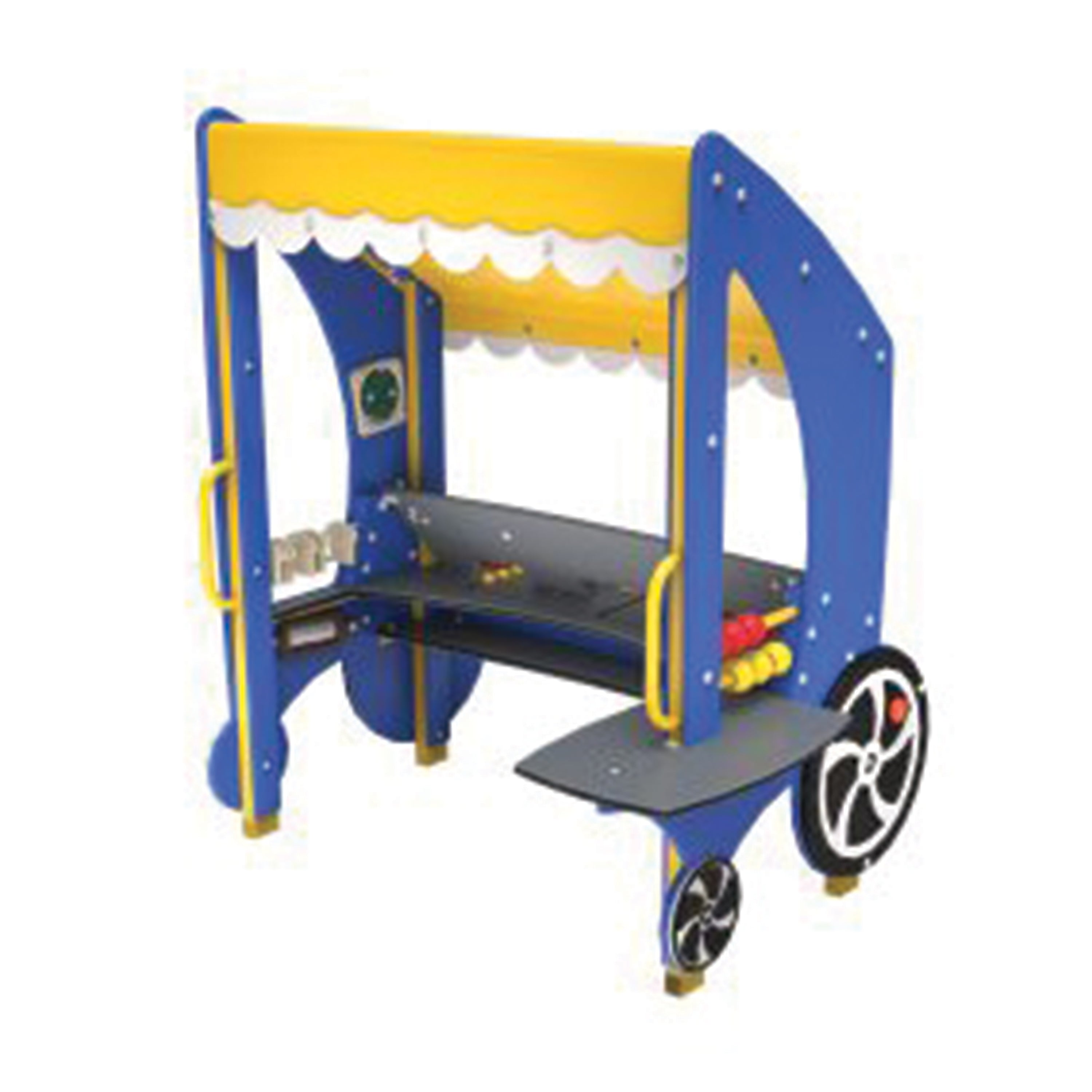 Colorful market stand with wheels on a white background