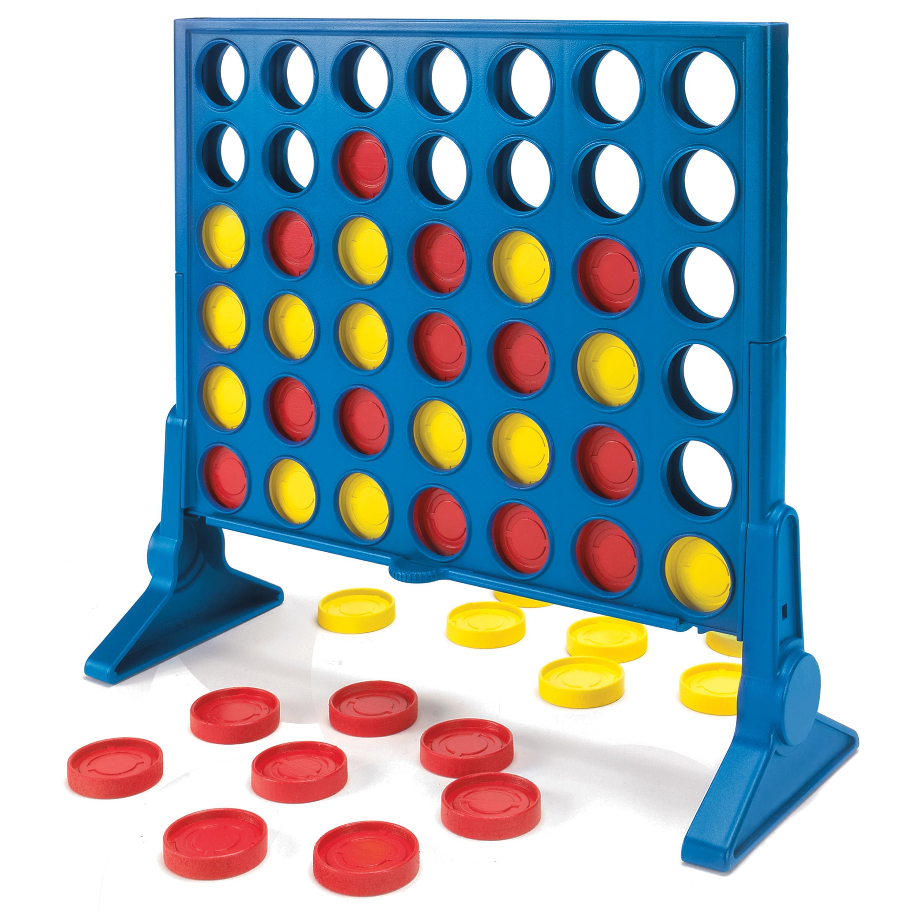 Board game with red and yellow discs on a blue frame