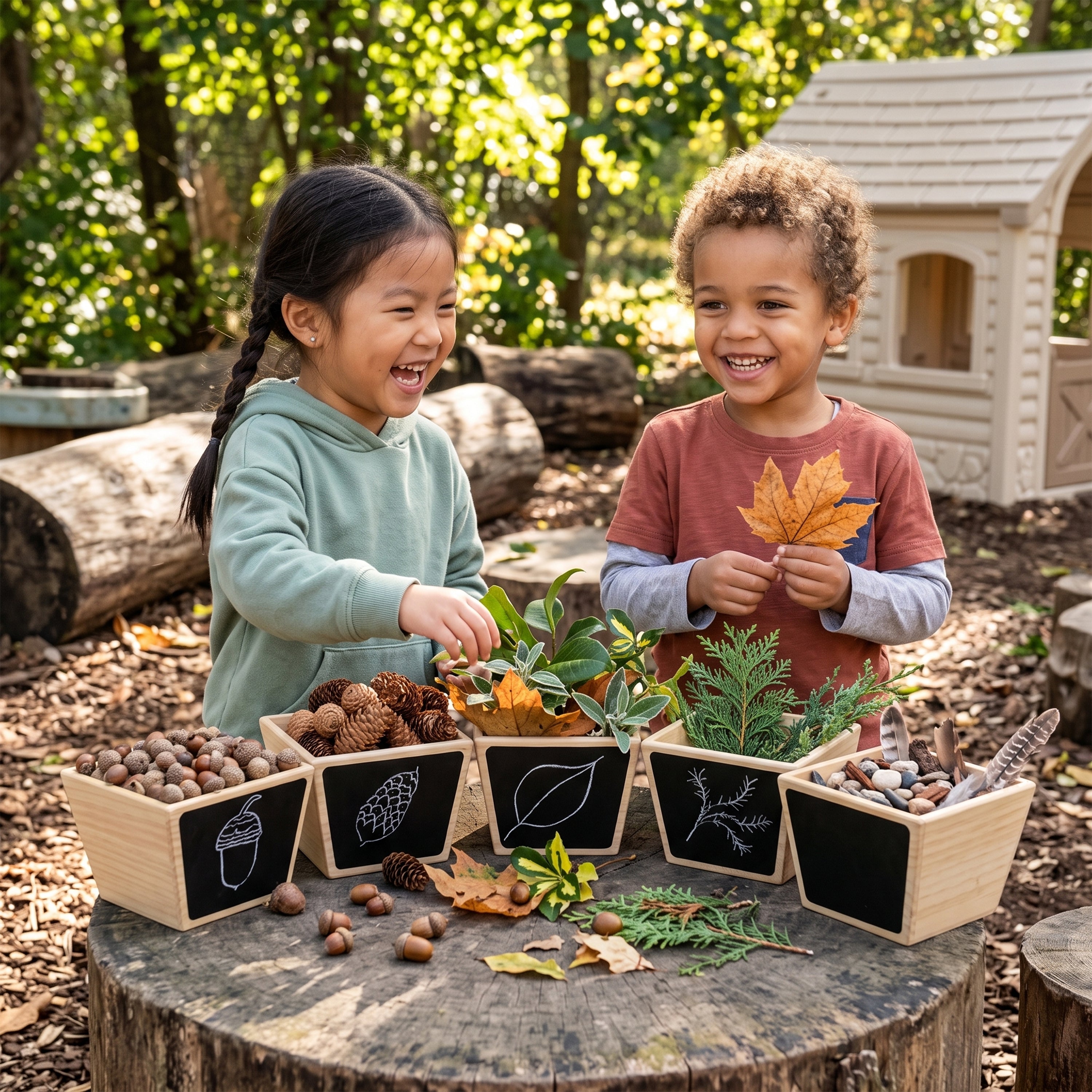 Wooden Sorting Pots 5-Piece Set | Stackable Counting, Sorting & Chalk Labeling Learning Pots