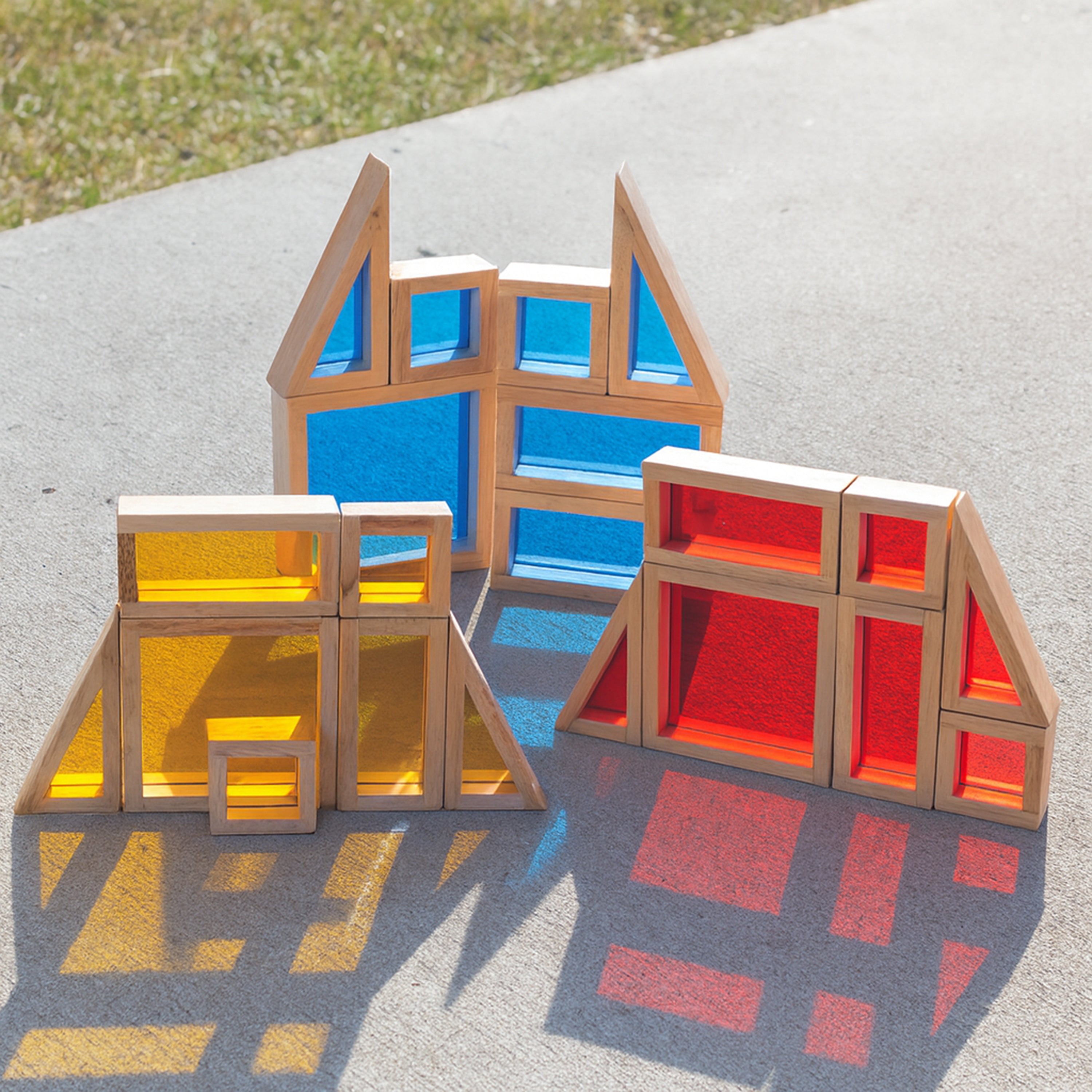 Colored See-Thru Wooden Blocks | 21-Piece Hardwood & Acrylic Building Set