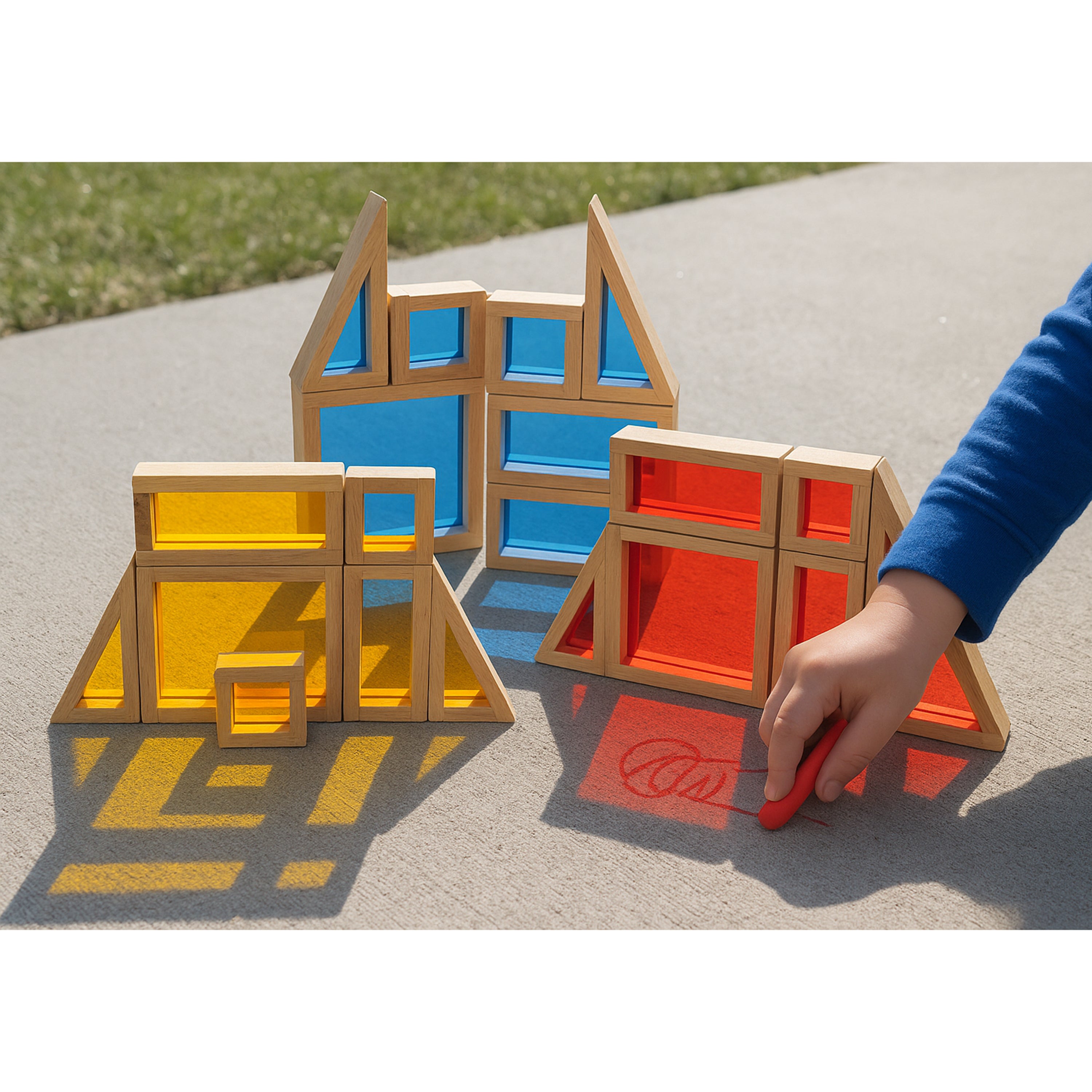 Colored See-Thru Wooden Blocks | 21-Piece Hardwood & Acrylic Building Set