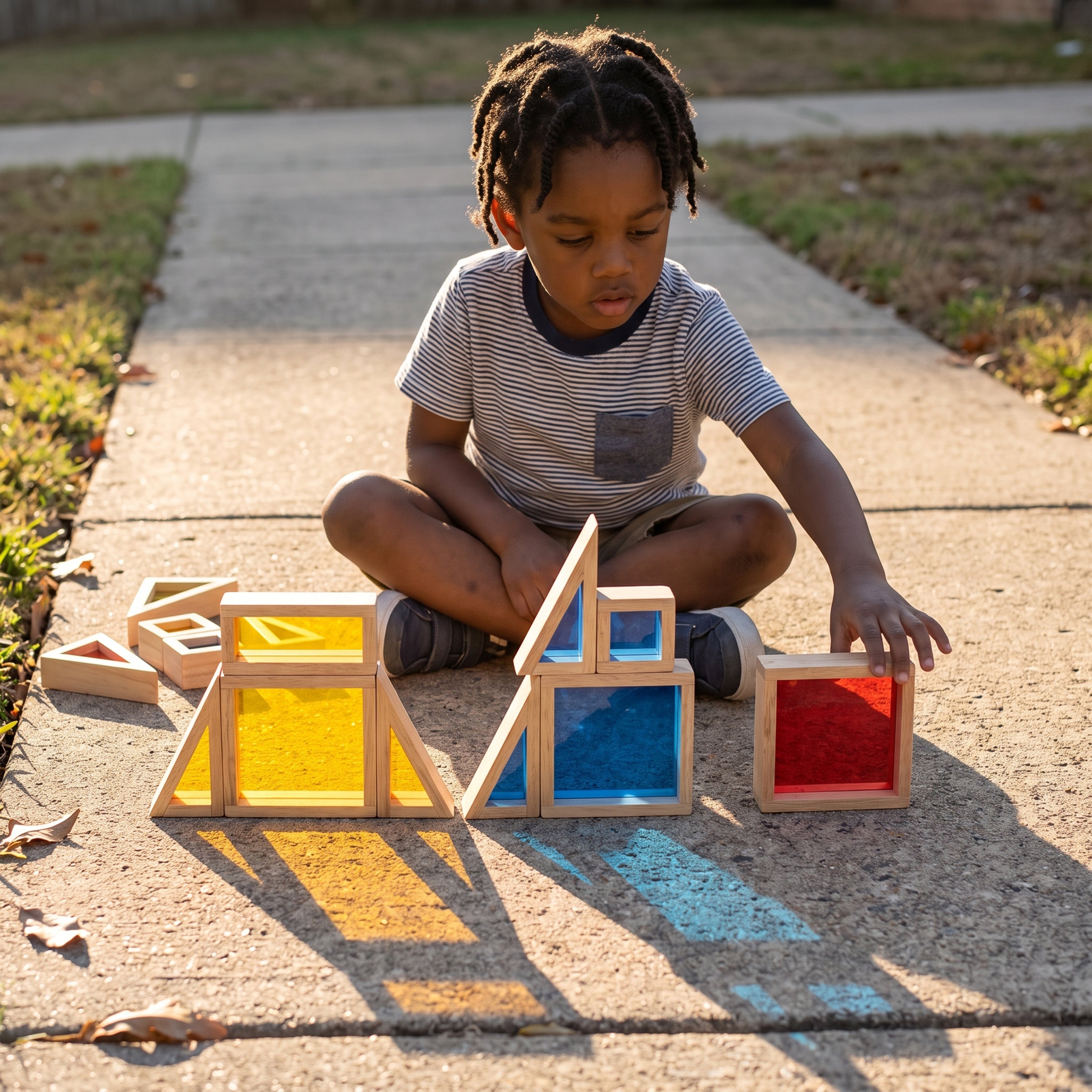 Colored See-Thru Wooden Blocks | 21-Piece Hardwood & Acrylic Building Set