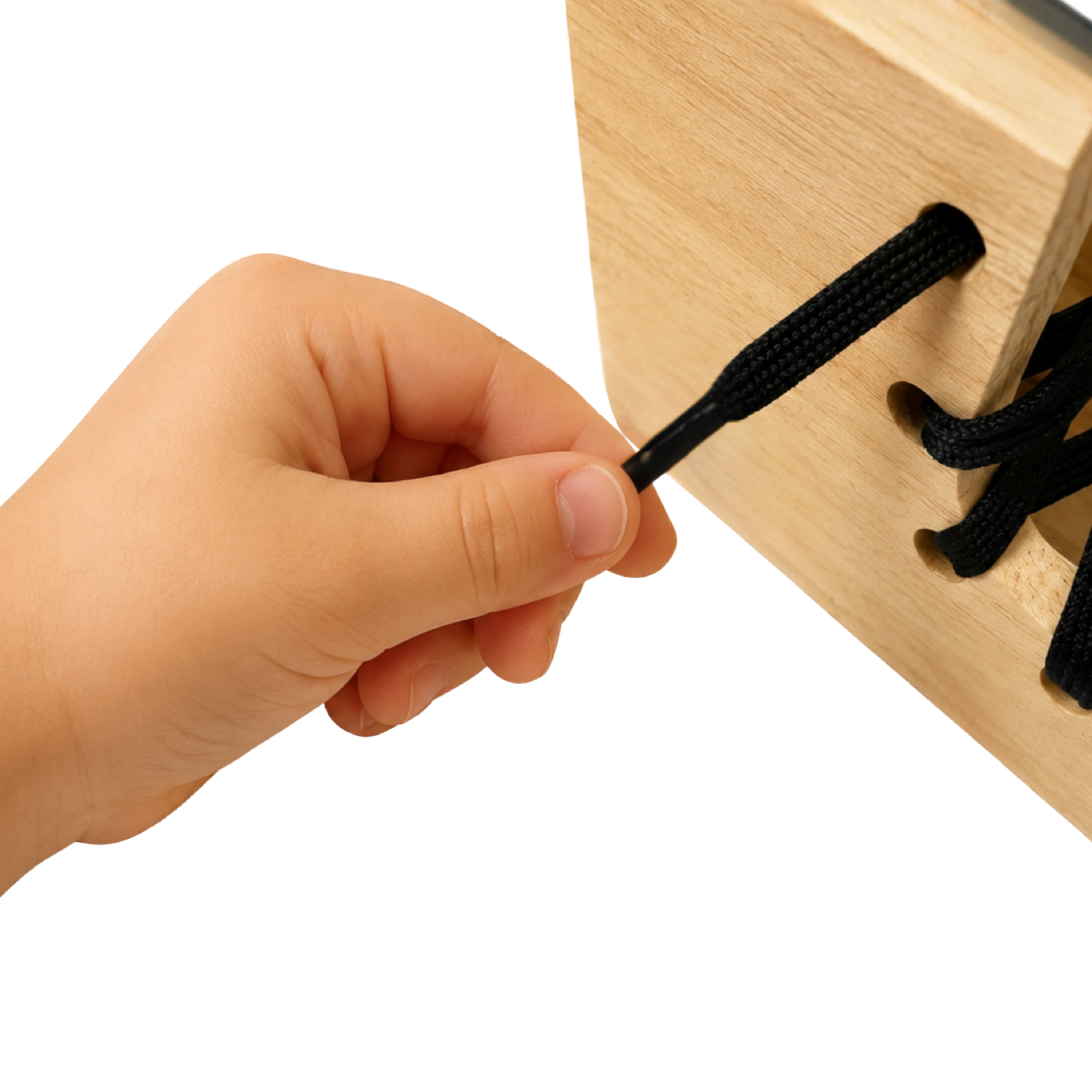 Montessori Dramatic Play Accessory Bundle | Pretend Play Hardwood Iron, Doll Bed & Lacing Boot