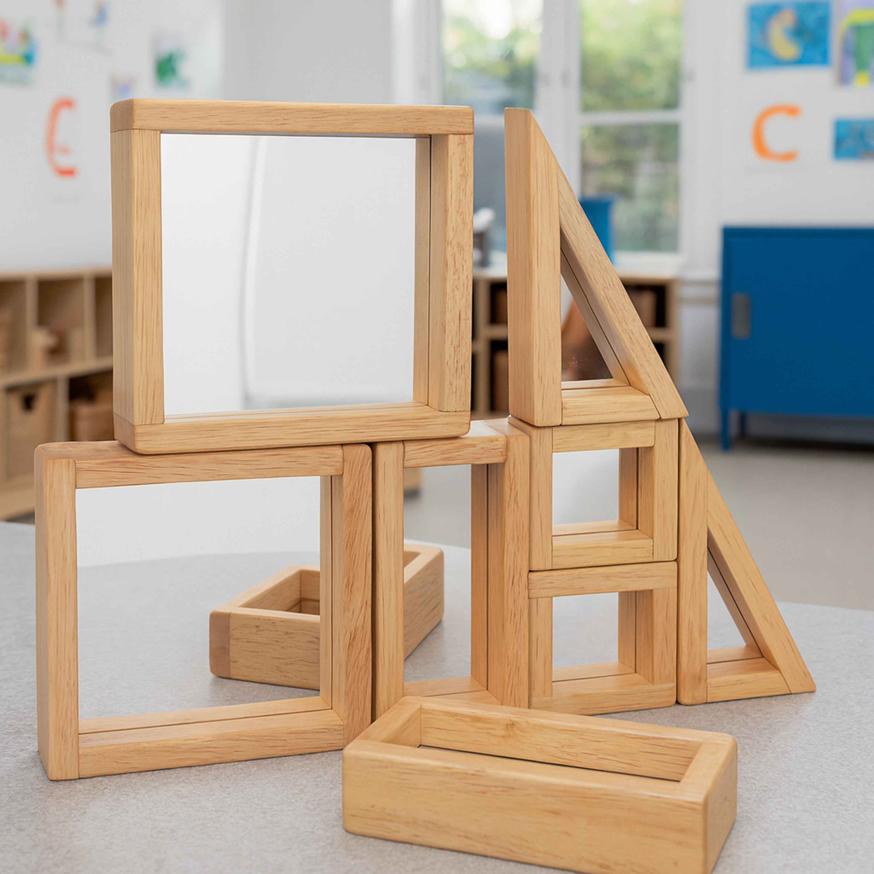 Geometric Mirrored Building Blocks | 8-Piece Hardwood Set