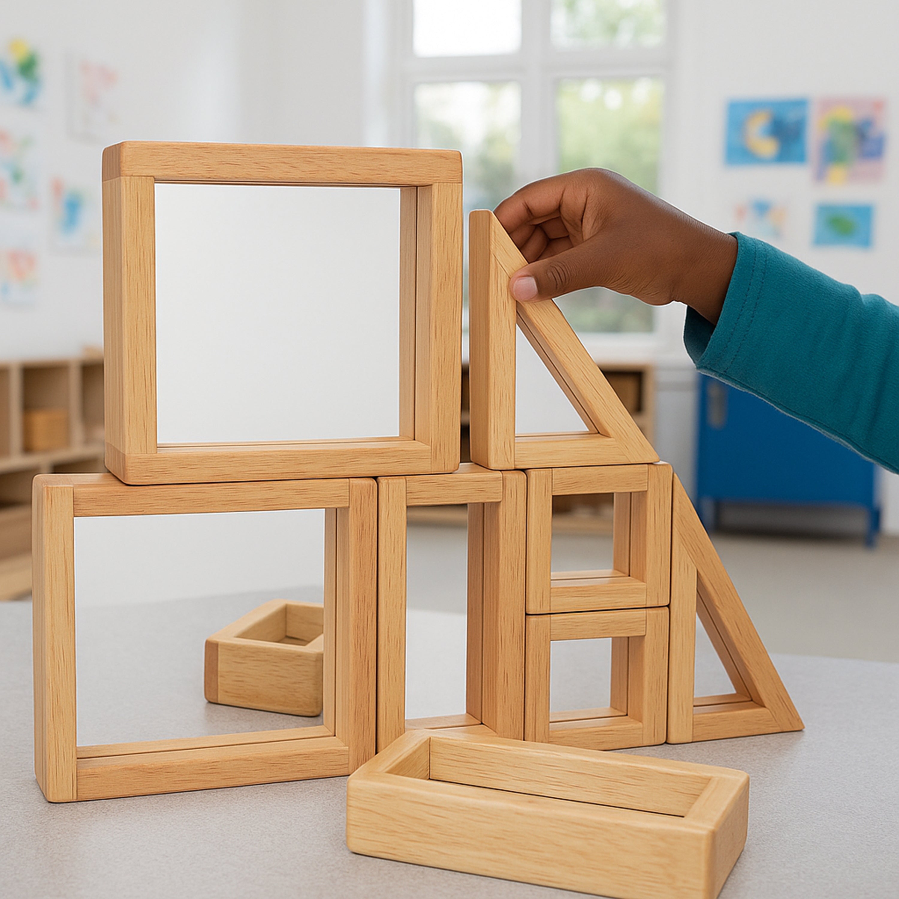 Geometric Mirrored Building Blocks | 8-Piece Hardwood Set