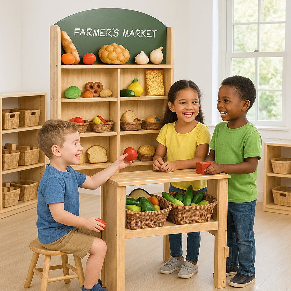 Solid Wood Easy-Shop Market Stall with Chalkboard Marquee