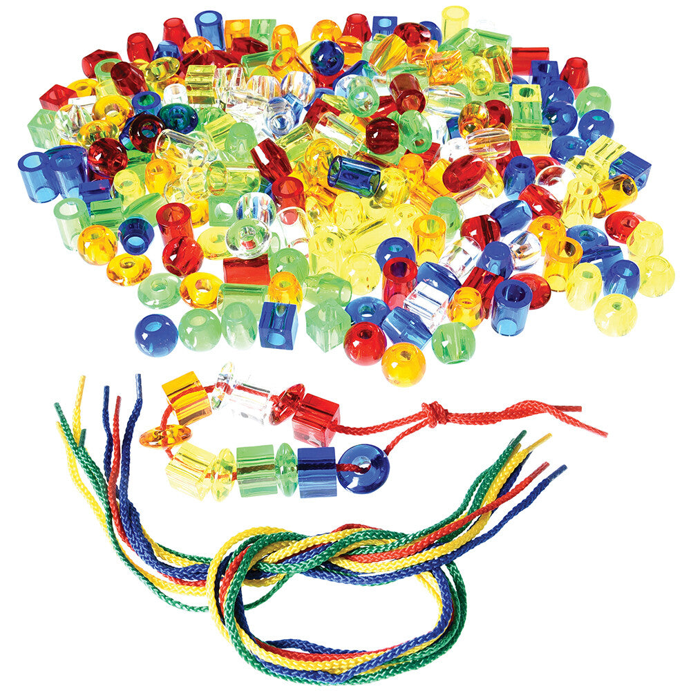 View of Giant Transparent String Beads Set with Laces | Light Table Fine Motor ...
