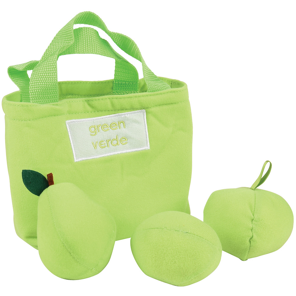 Green Plush Sorting Bag with 3 Matching Pieces of Play Food