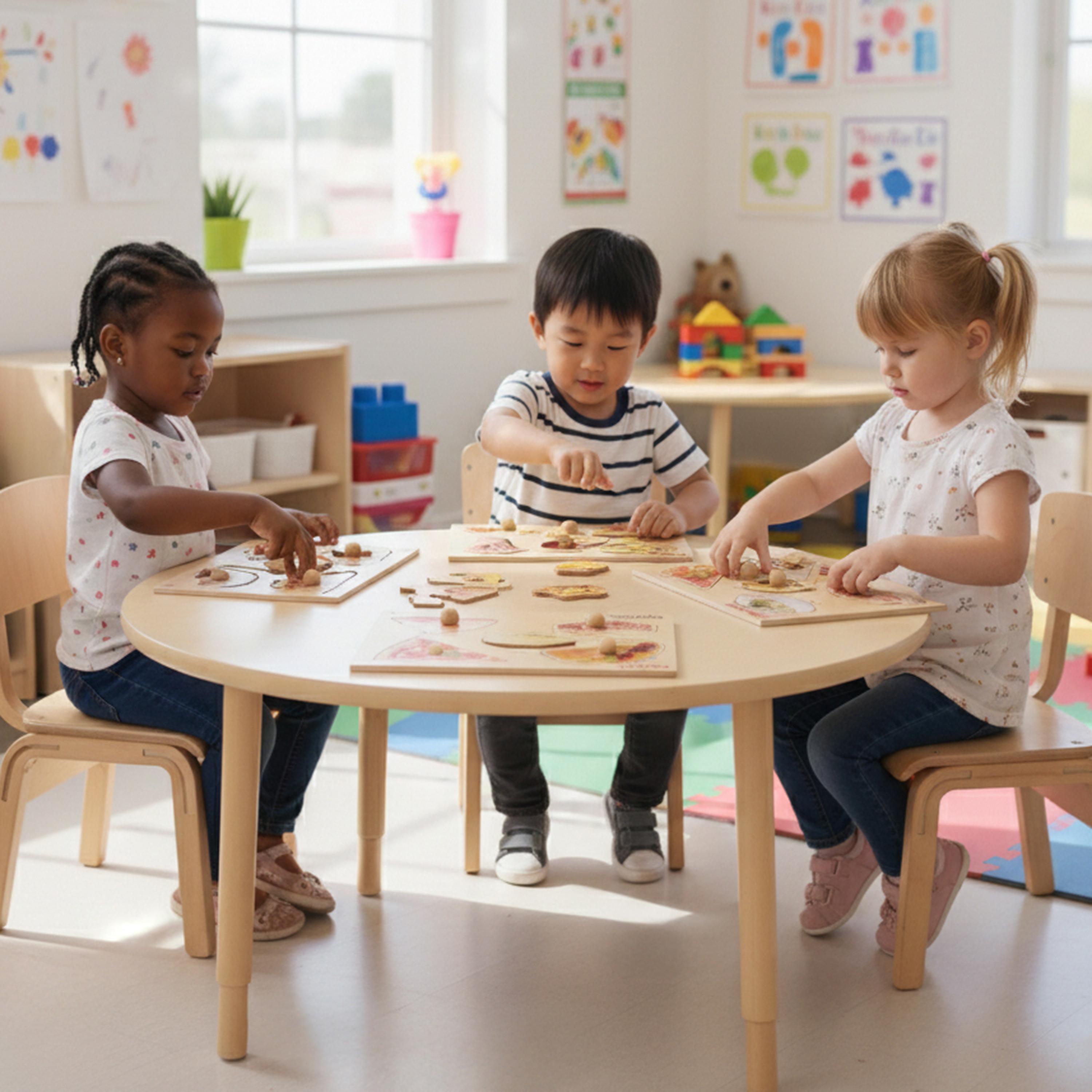 Children playing at a table in a classroom setting