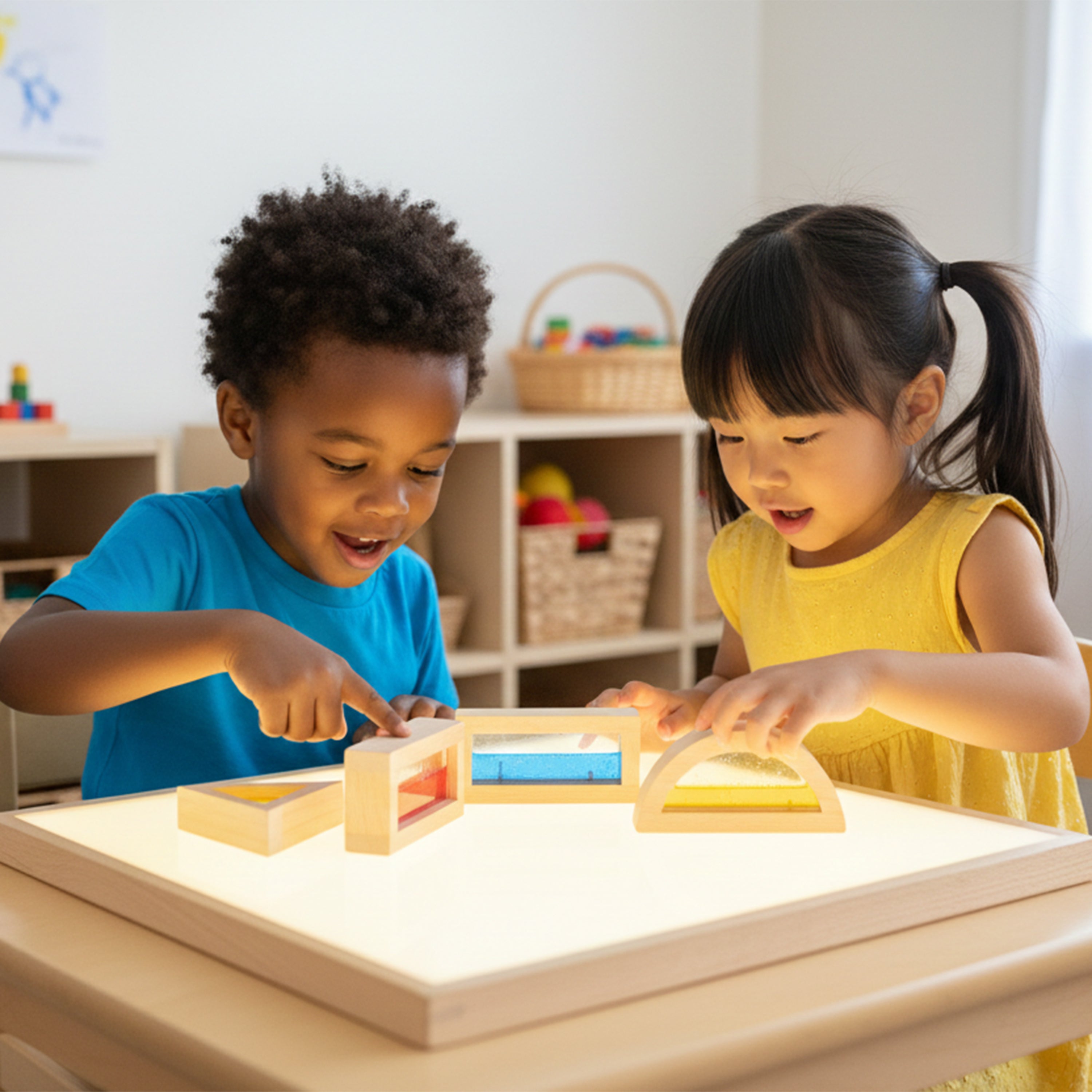 6-Piece Glitter Water Blocks | Wooden Sensory Building Set