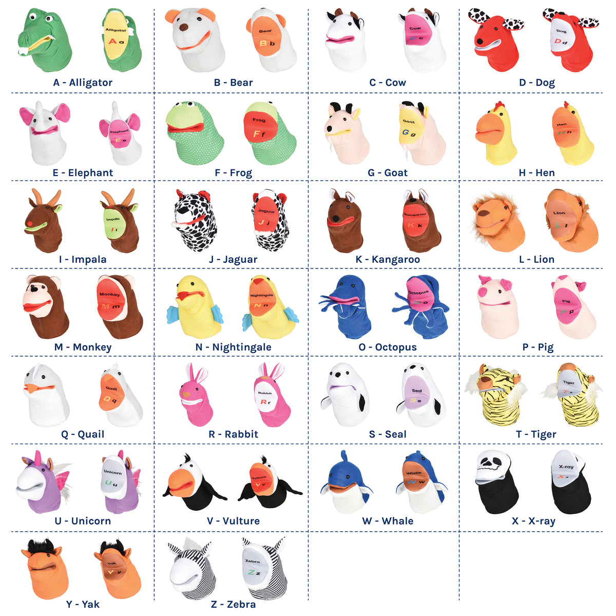 ABC Animal Hand Puppets with Working Mouths | Set of 26