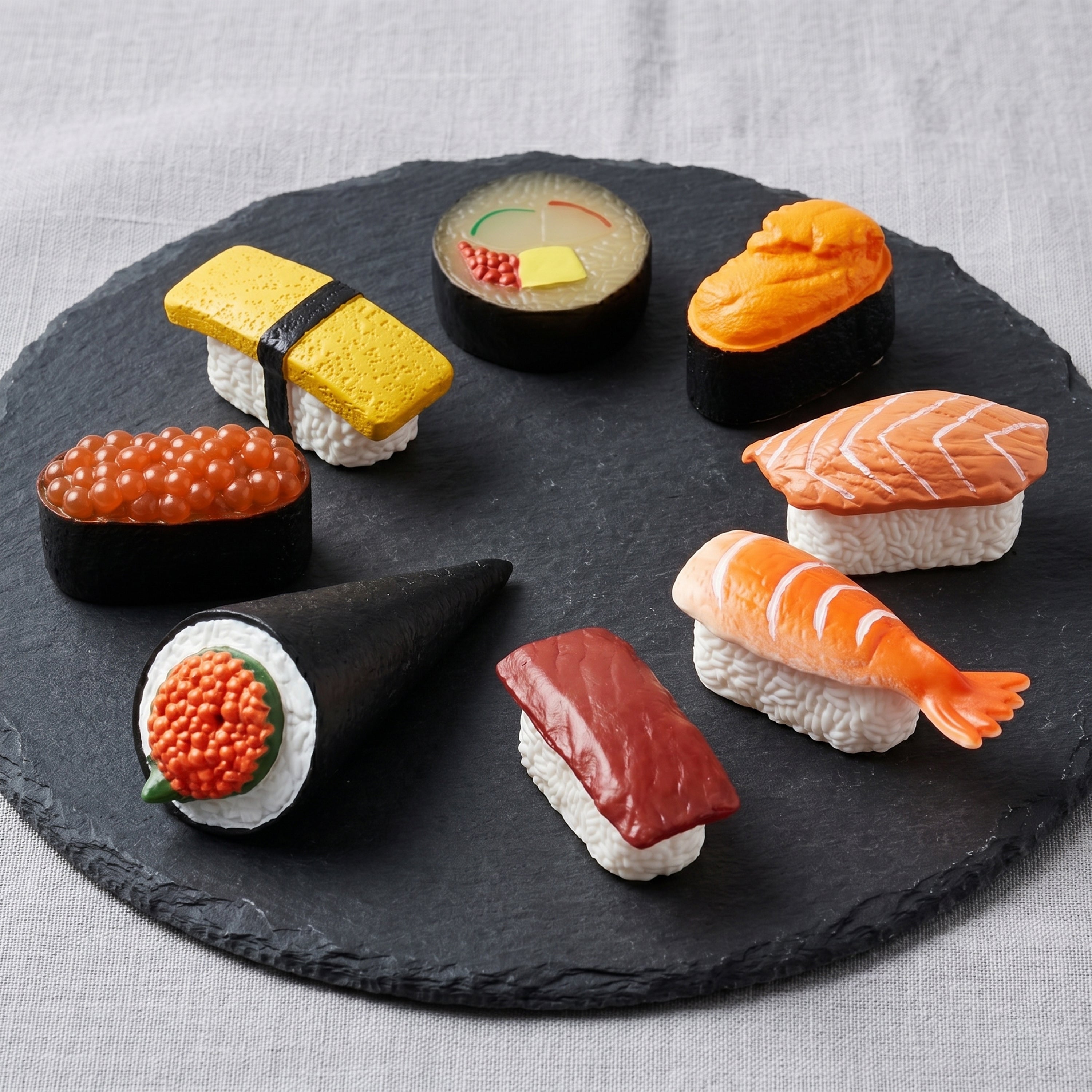 Pretend play Sushi set on a black slate platter