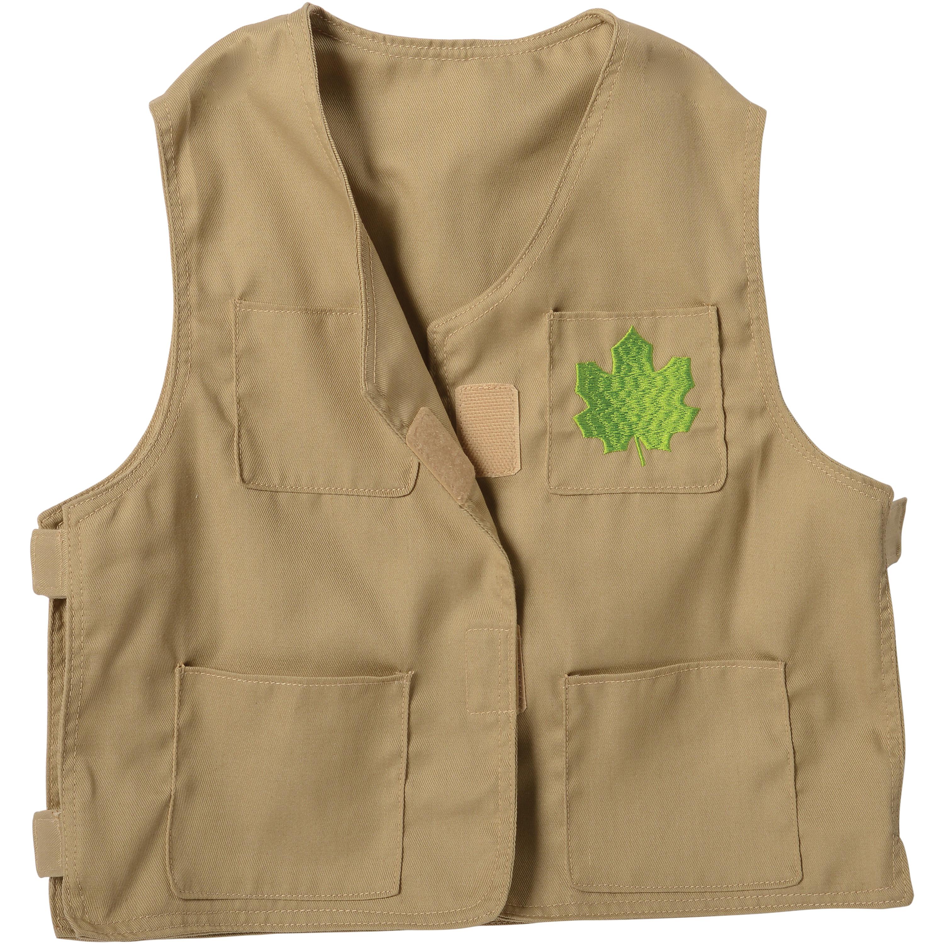 Tan vest with a green leaf design on a white background