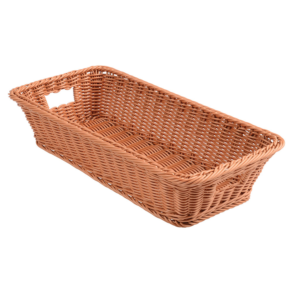 Durable Low Rectangular Woven Plastic Basket with Handles