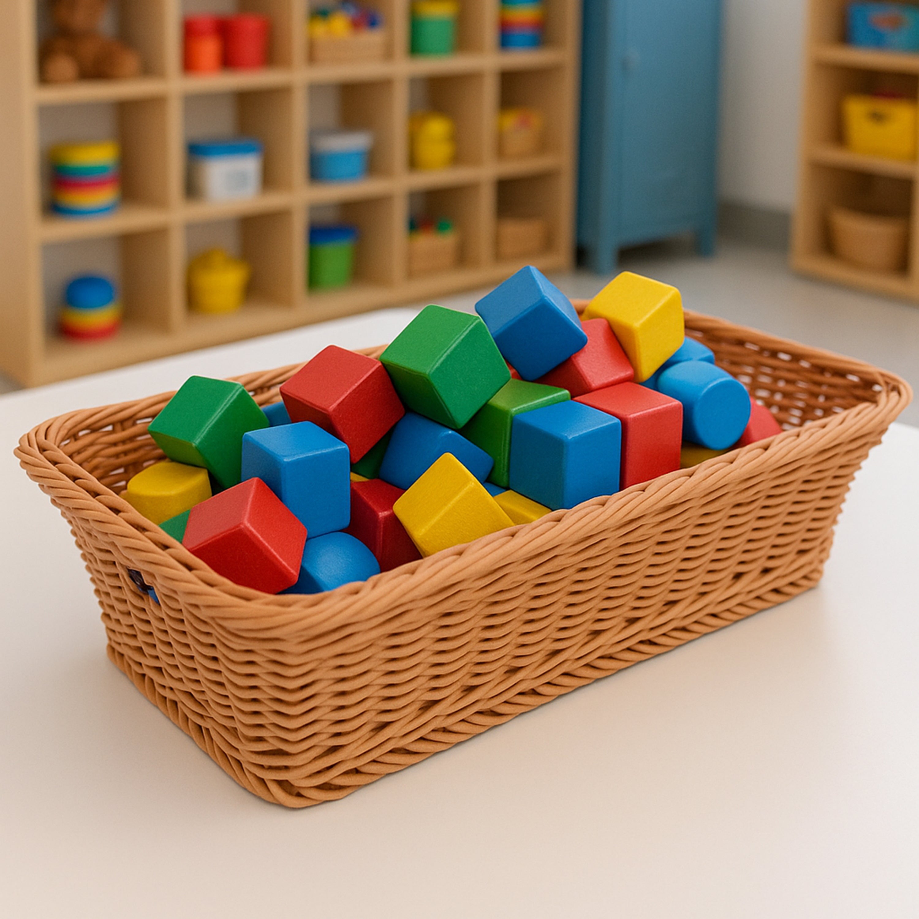 Durable Low Rectangular Woven Plastic Basket with Handles