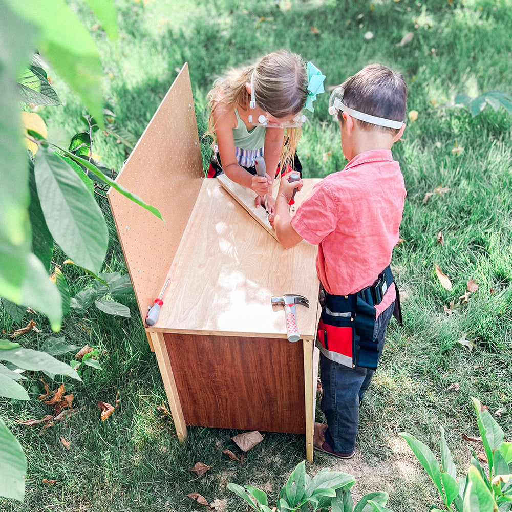 Kids Building with Real Tools on Work Bench