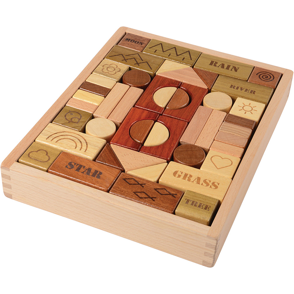 Earth, Wind, and Water Nature-Themed Wooden Block Set in Included Storage Box