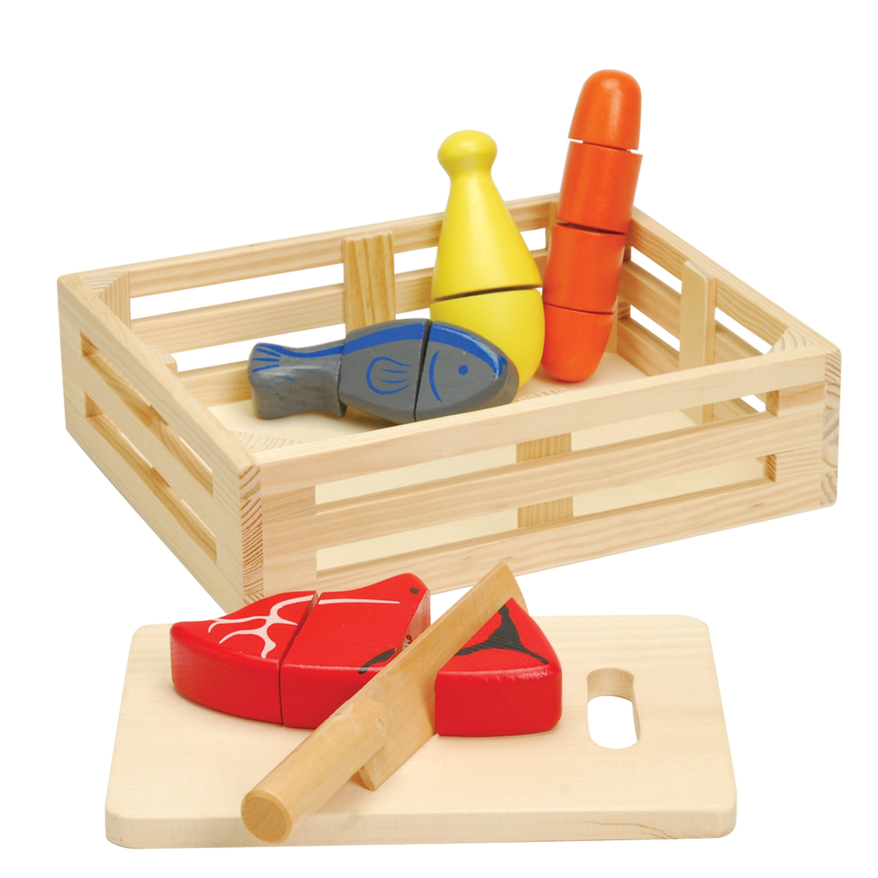 Wooden Sliced Meat Set | 14-Piece Play Food with Crate