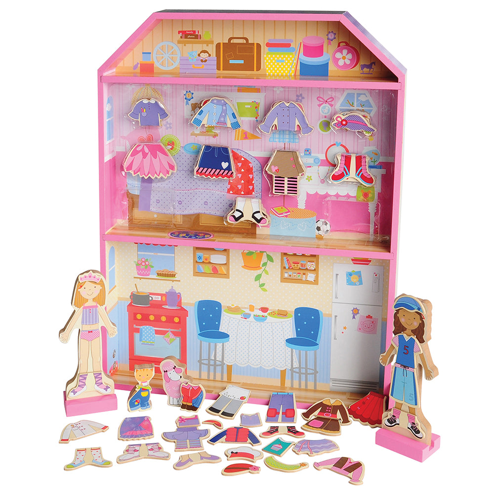 Magnetic Wooden Dollhouse with Dolls and Accessories