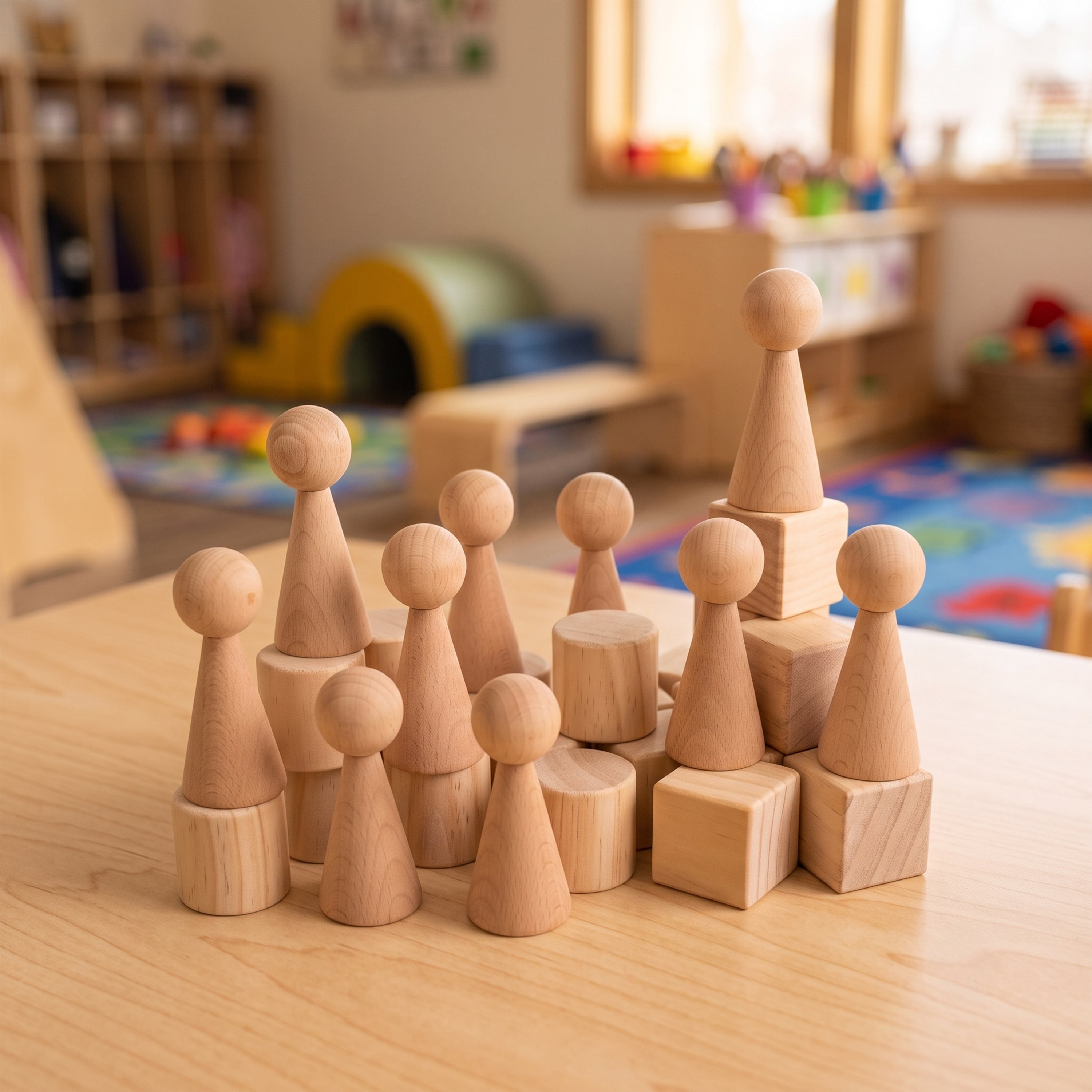 Cylinders, Cubes & Cones Hardwood Blocks | 30-Piece Toddler Shape Building Set