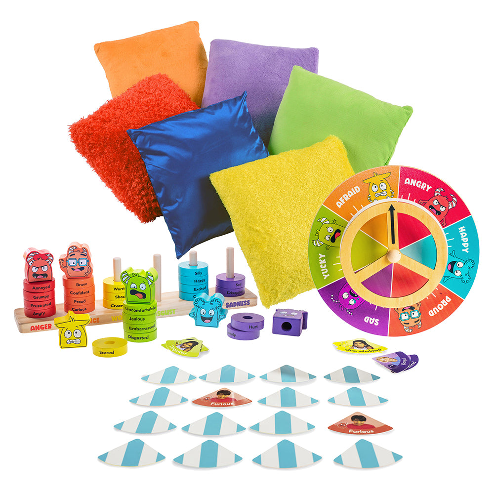 Colorful educational tools for social emotional learning on a white background