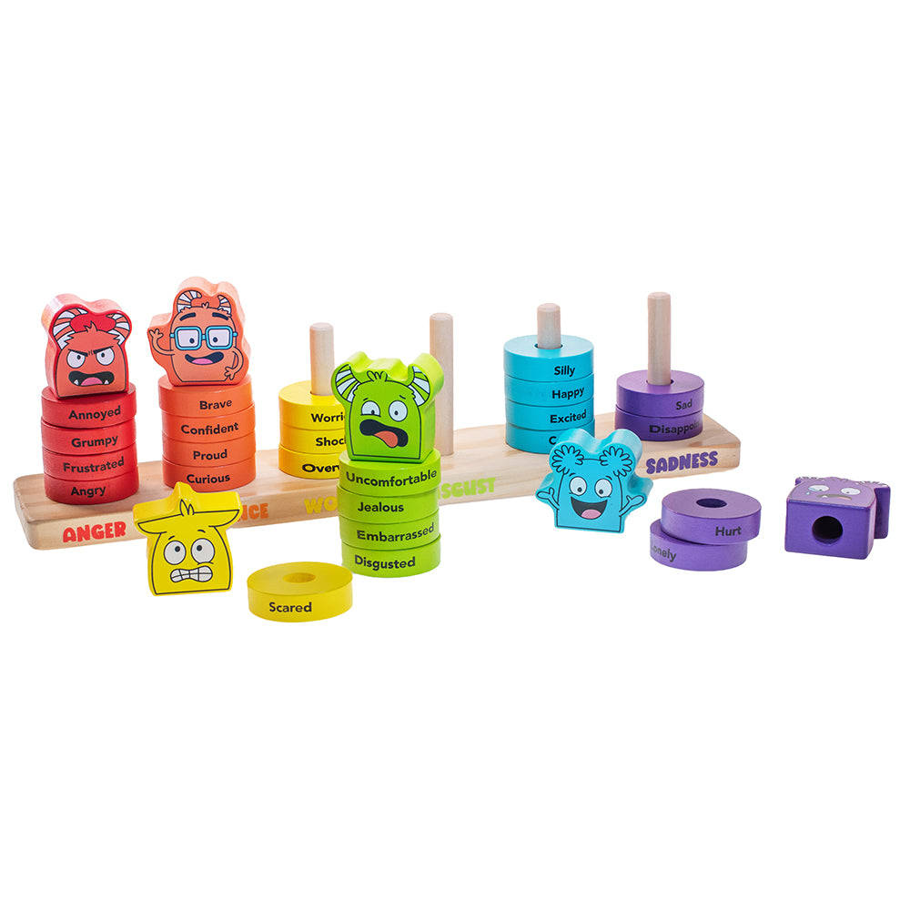 Colorful emotional expression toy set on a white background