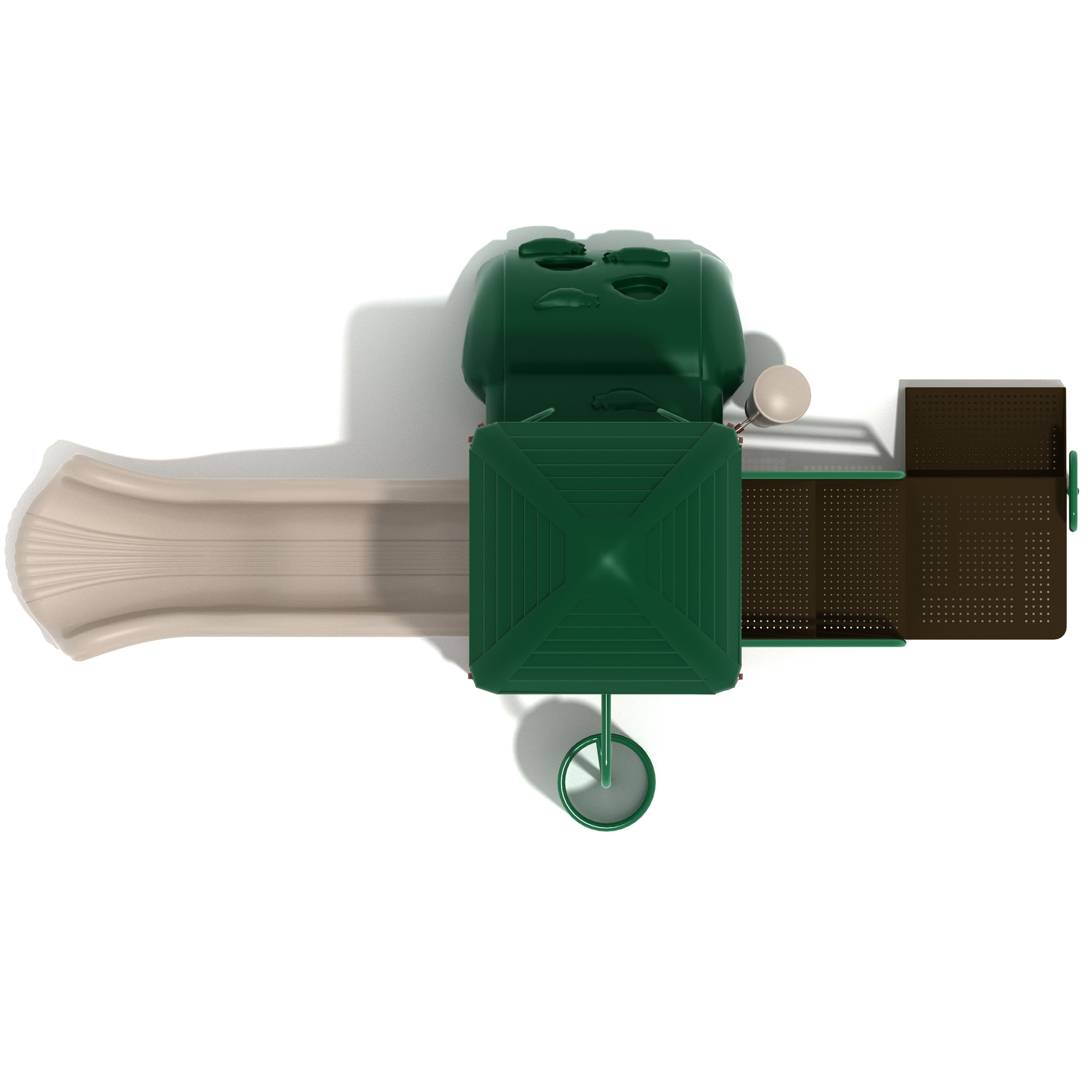 Top view of playground with green, gray and brown body on a white background