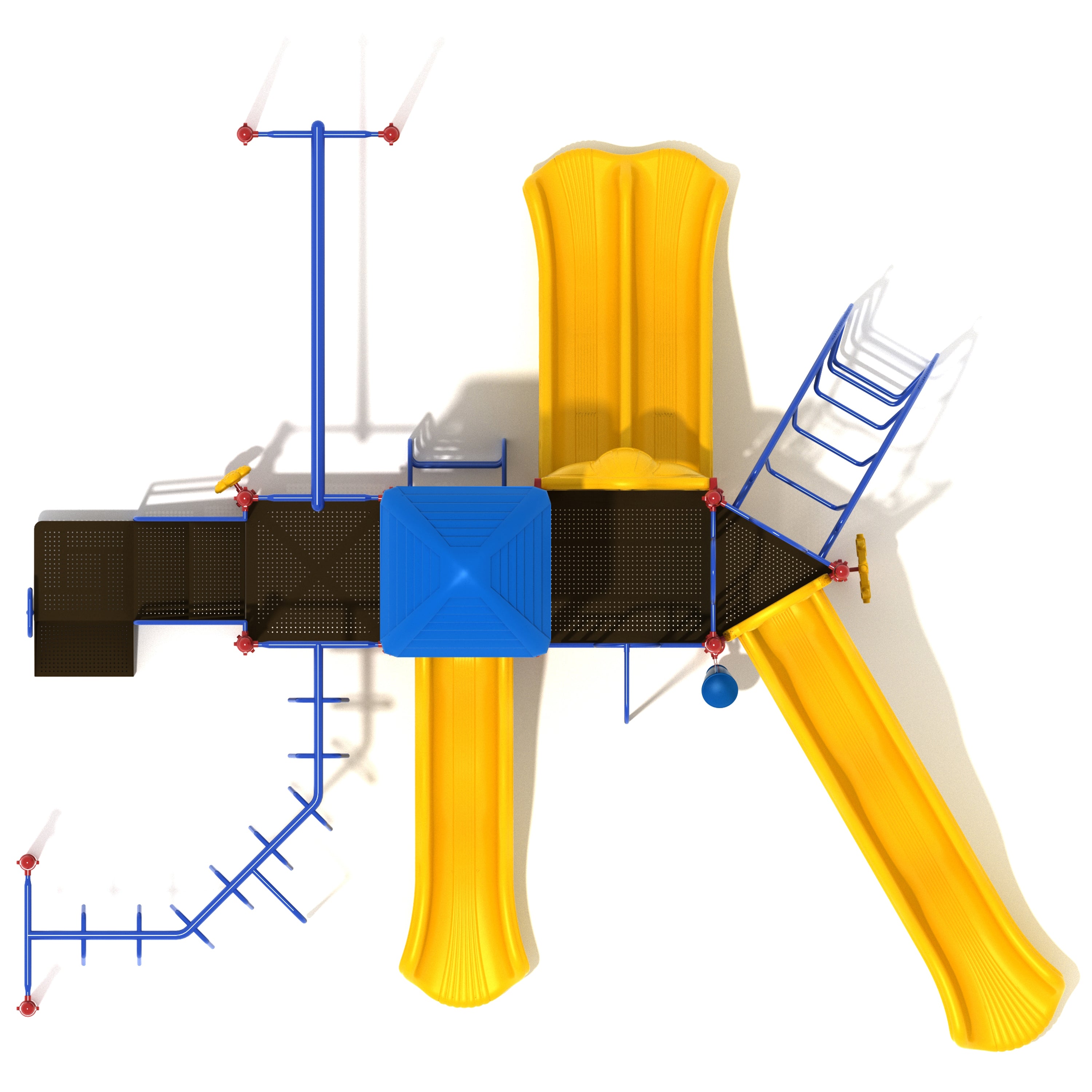 Colorful playground structure with slides and climbing elements on a white background