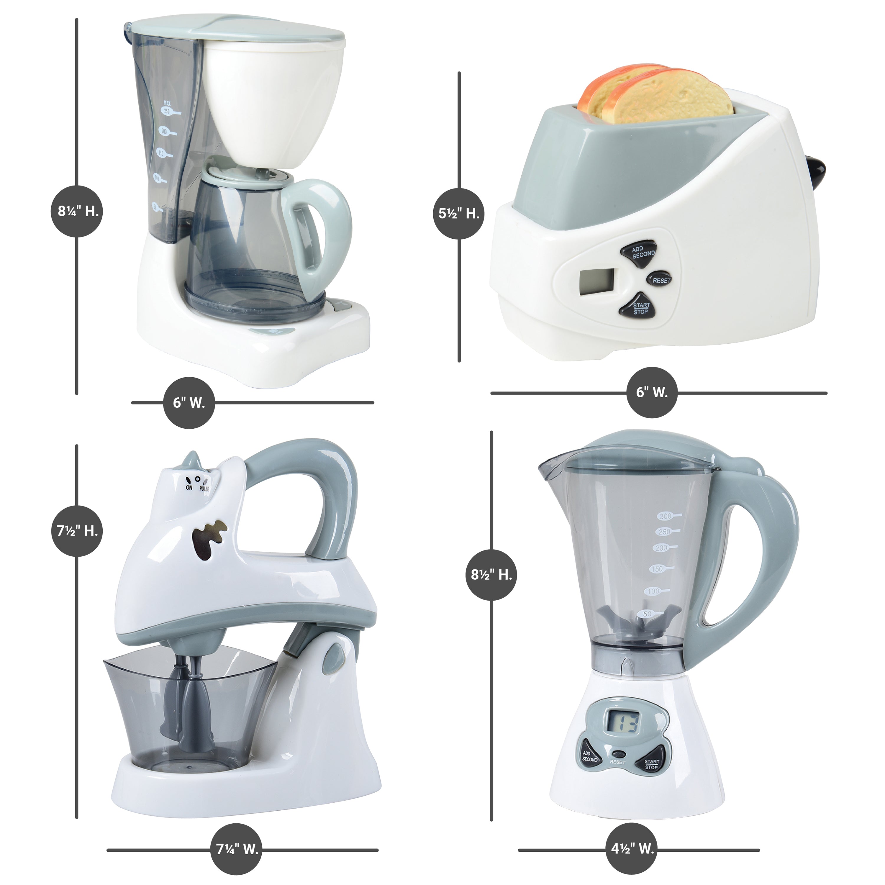 Action-Fun Appliances | Realistic Toy Mixer, Blender, Coffee Maker & Toaster