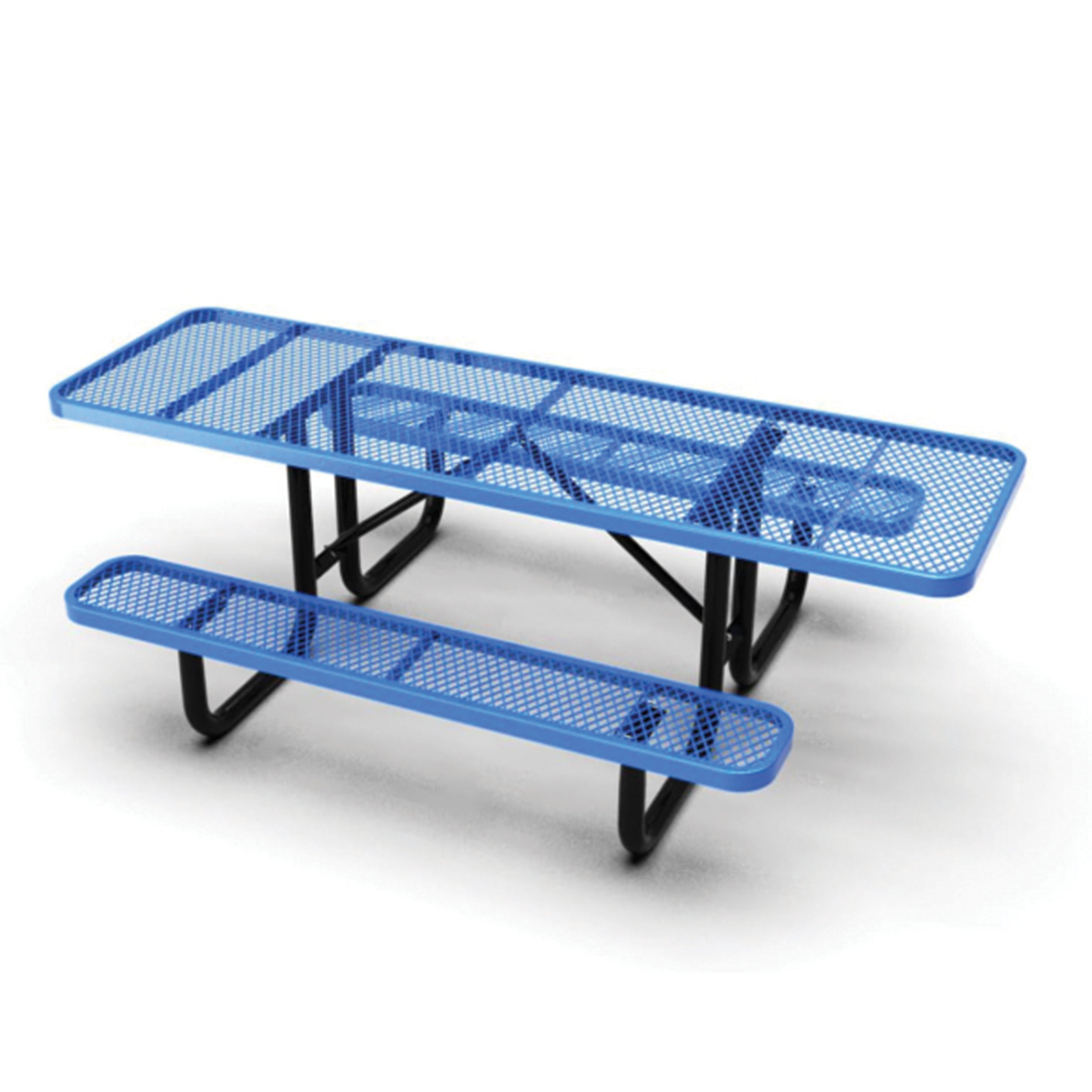 Blue metal picnic table on a white background