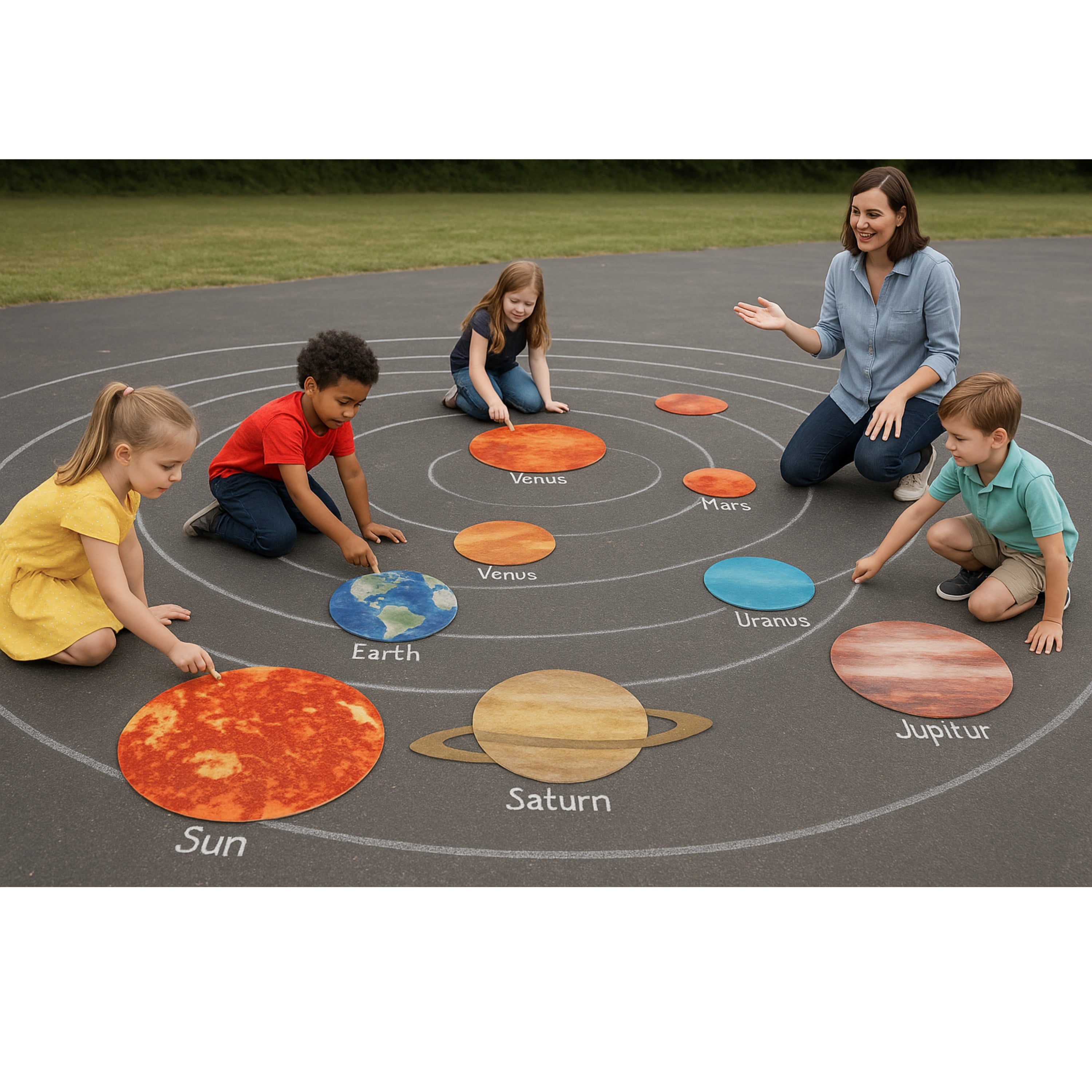 Solar System Floor Mats for Kids – 10-Piece Indoor/Outdoor Space-Themed Seating Set with Non-Slip Rubber Backing & Labeled Planets