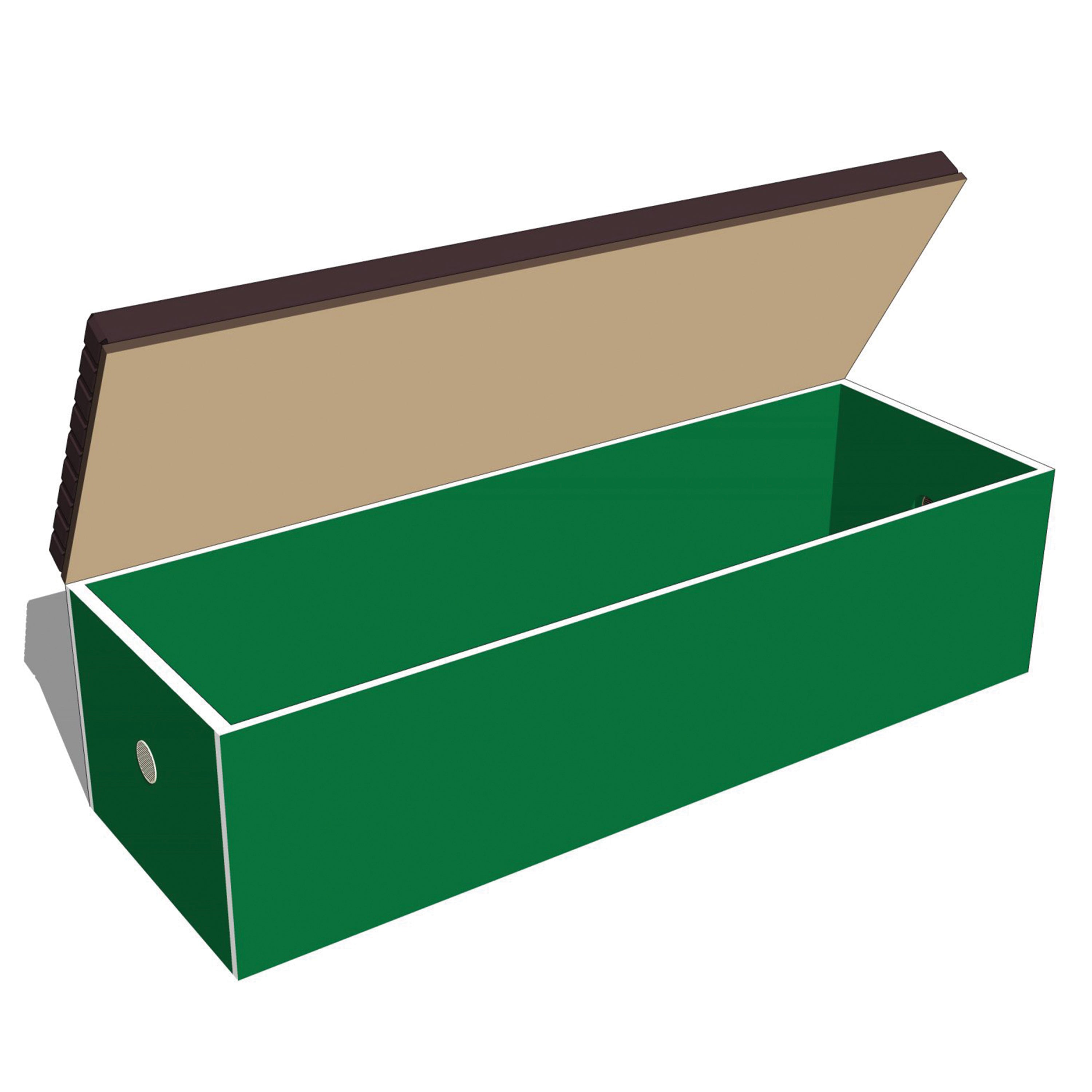 Green box with a beige interior on a white background
