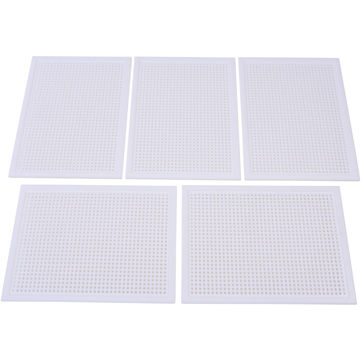 Five white rectangular perforated mesh panels arranged in two rows on a plain white background.