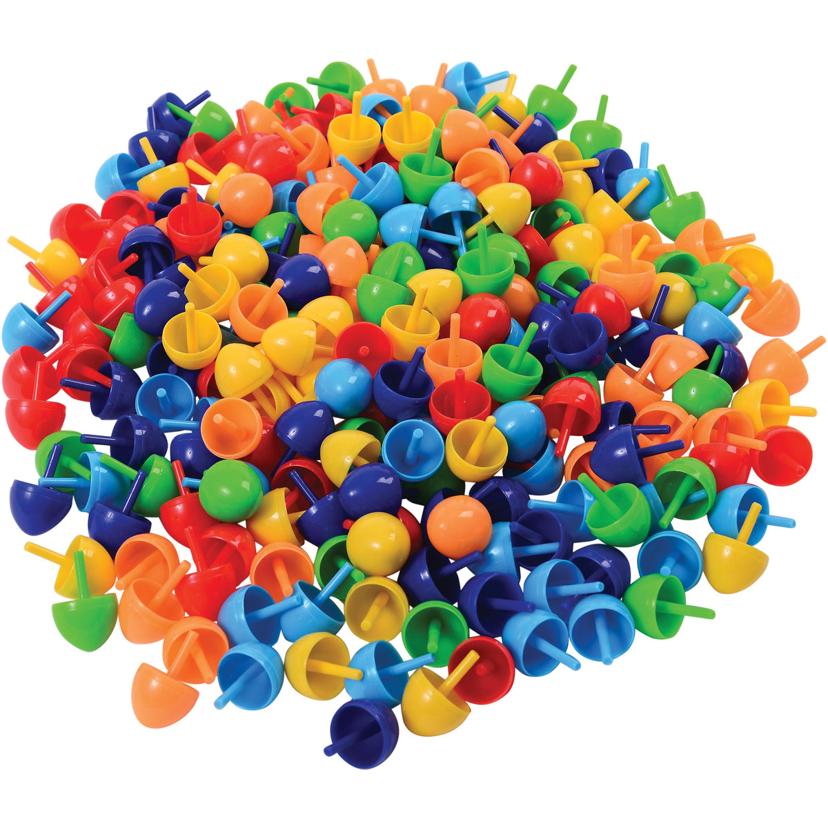 Colorful assortment of thumbtacks on a white background