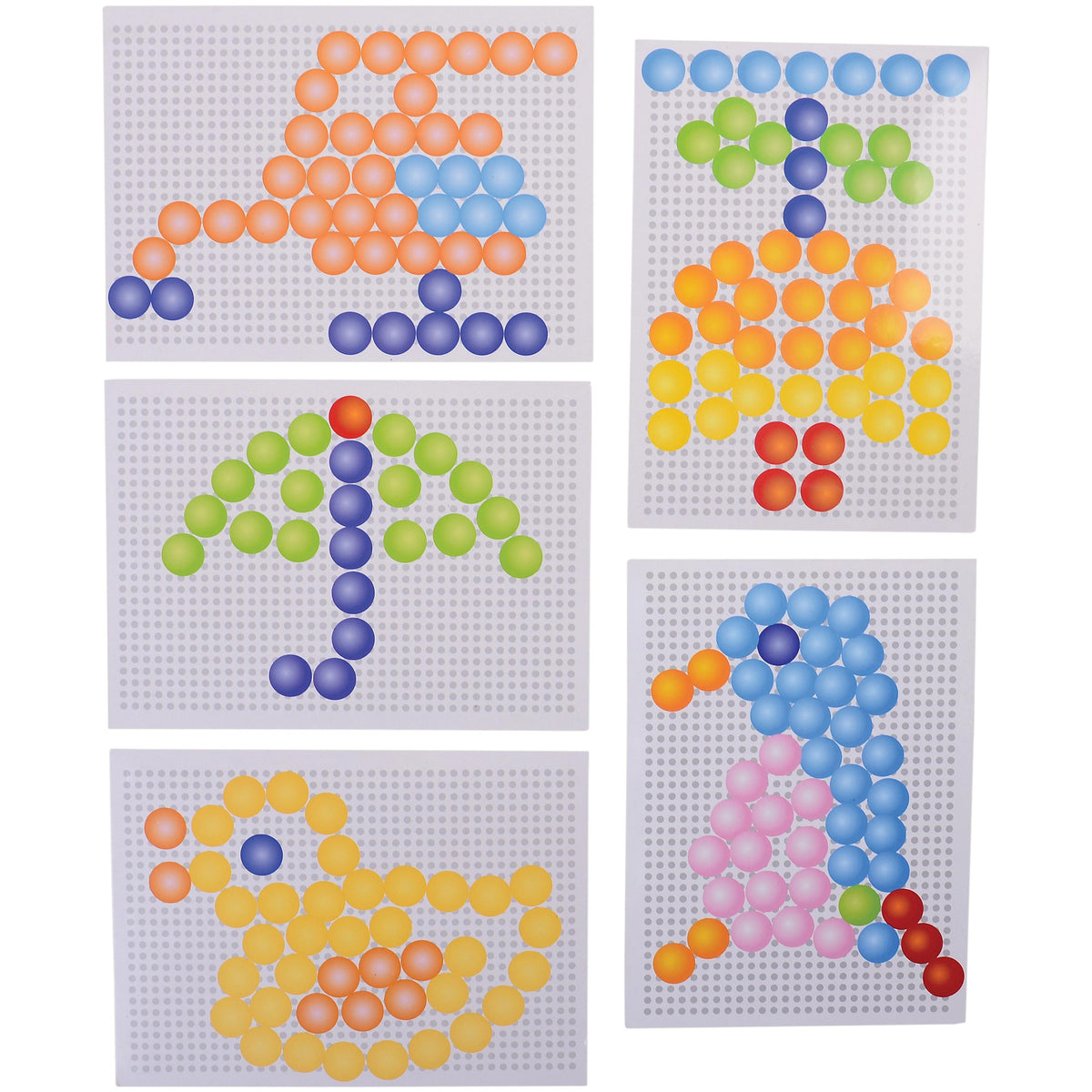 Colorful bead patterns on a white background
