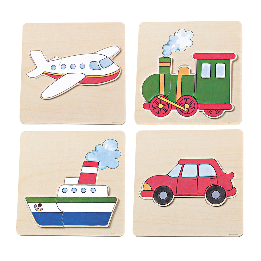 Easy See & Do Wooden Transport Puzzle Set | 4 Raised Vehicle Puzzles