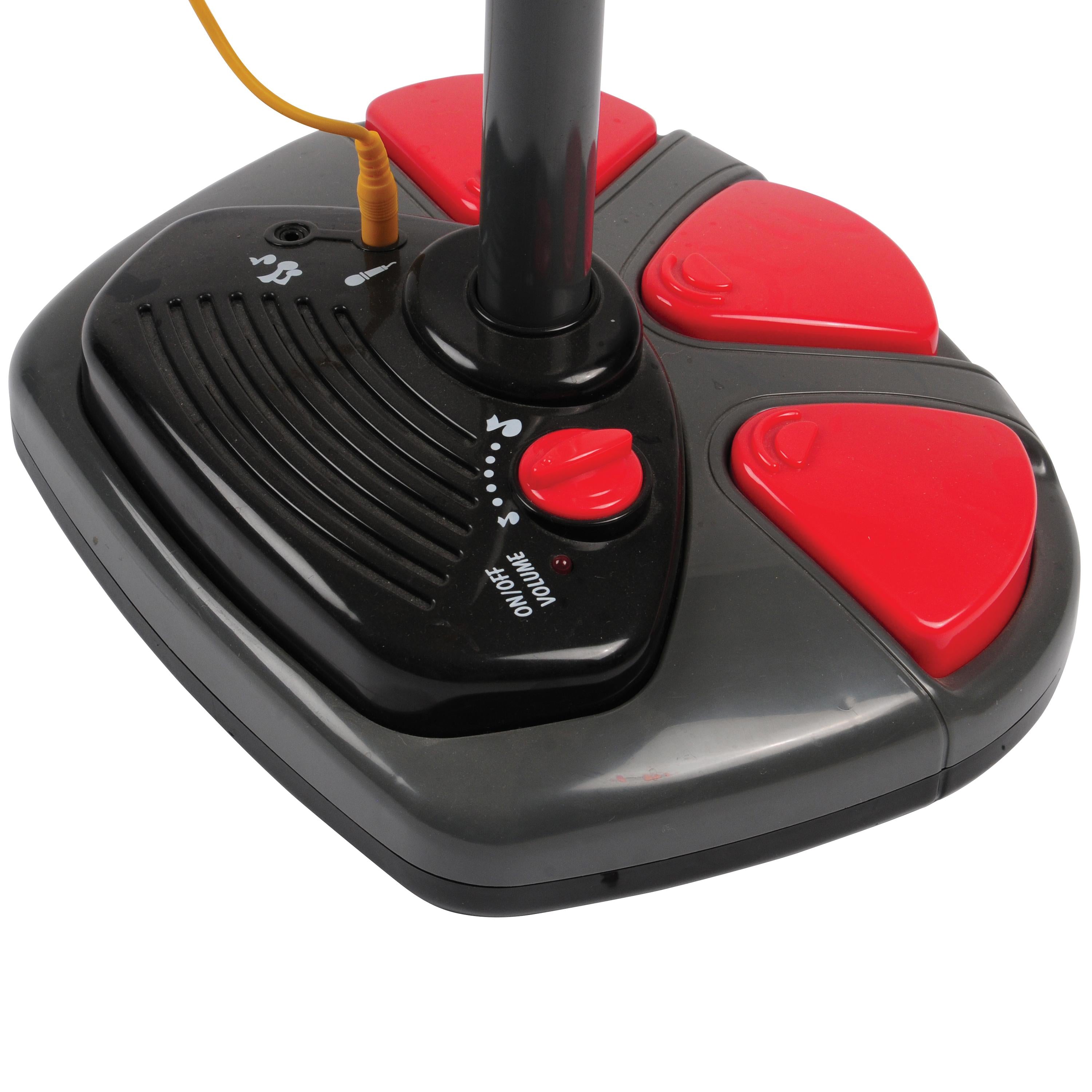 Closeup of foot pedals with red buttons on a white background