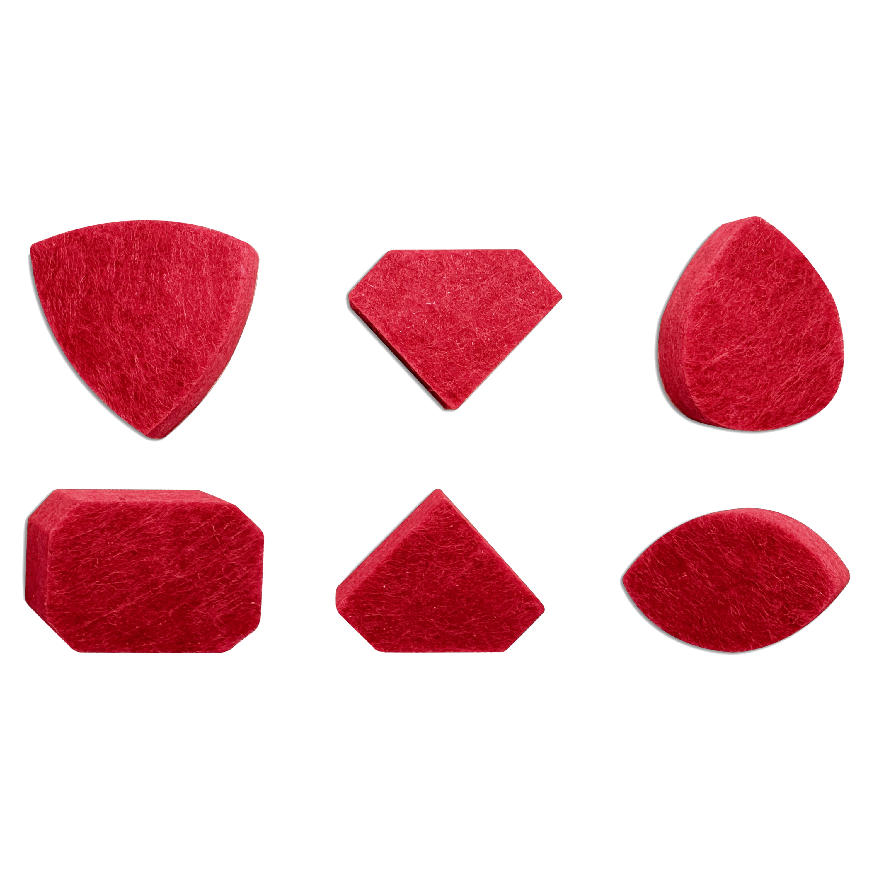 Set of red shapes on a white background