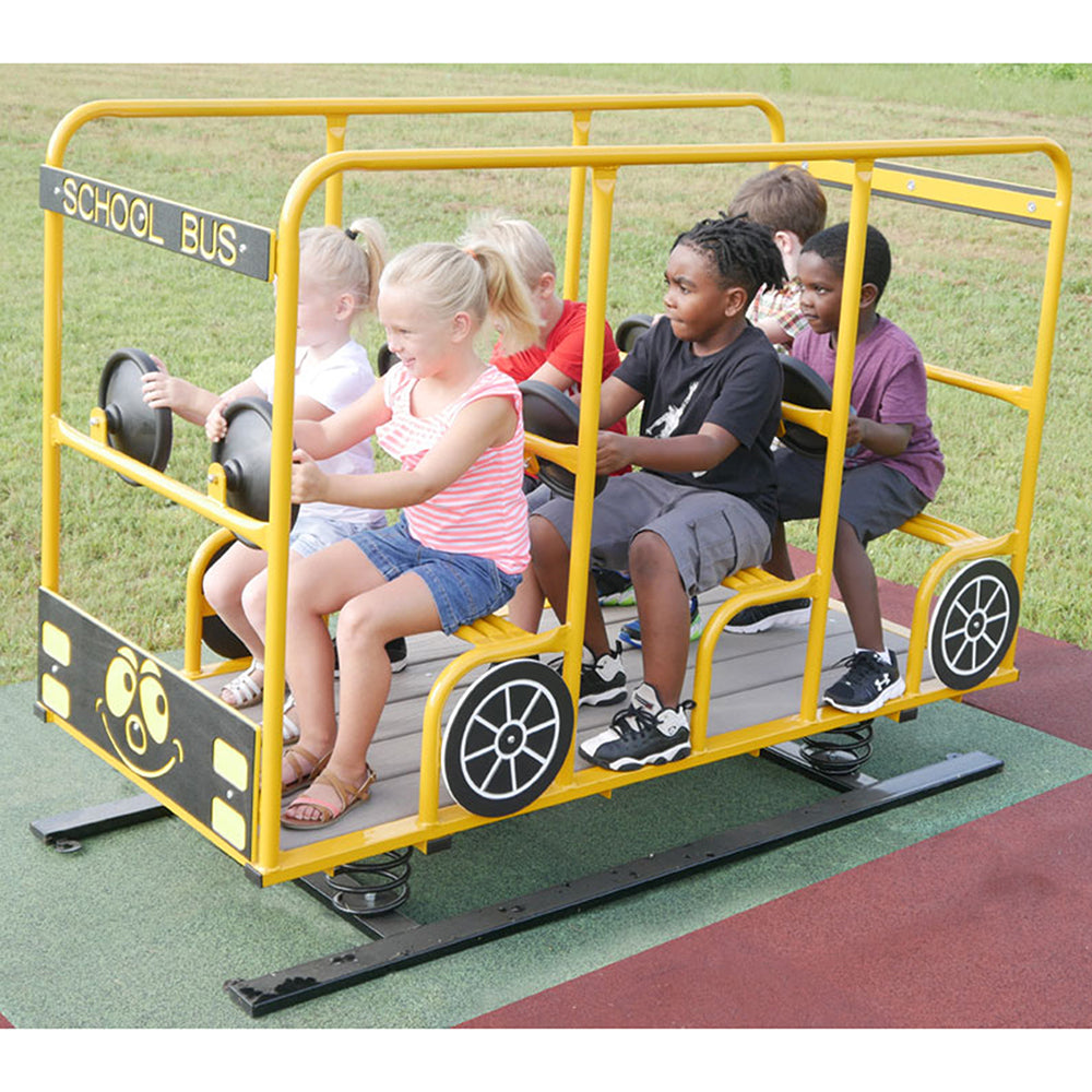 Happy Time School Bus | Preschool Playground Equipment with 3 Benches & Steering RPE-4005