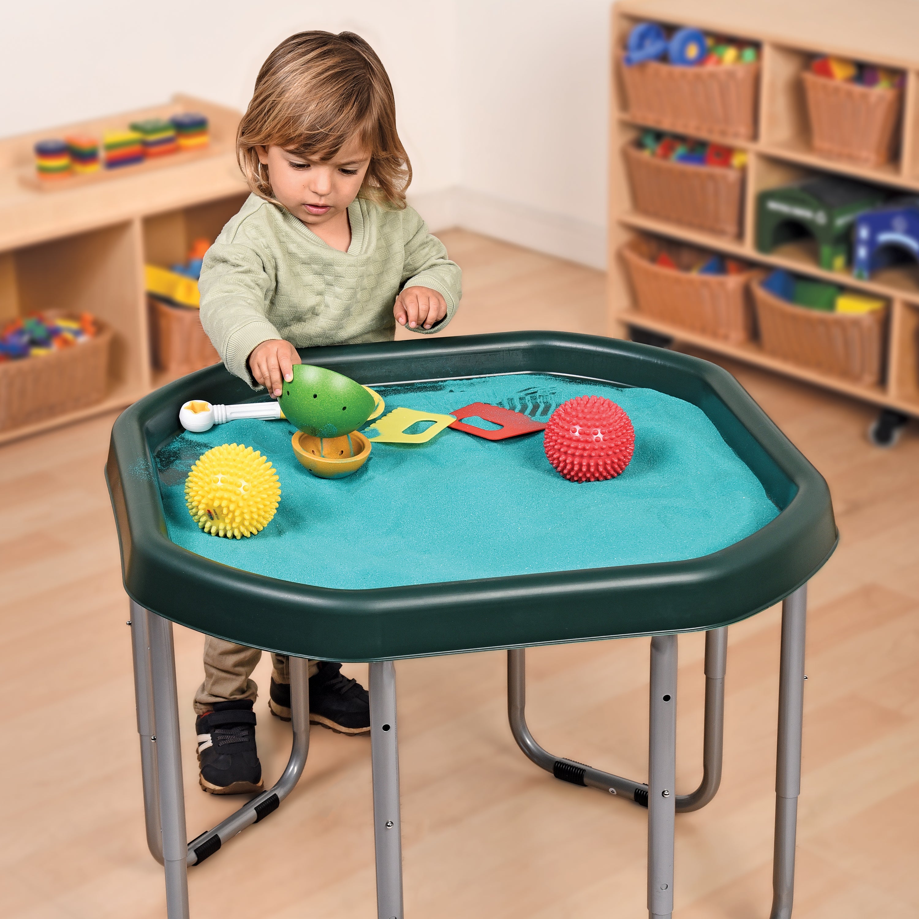 Junior Adjustable Activity Table with Sensory Tray | 28" Round Water, Sand & Art Play Station