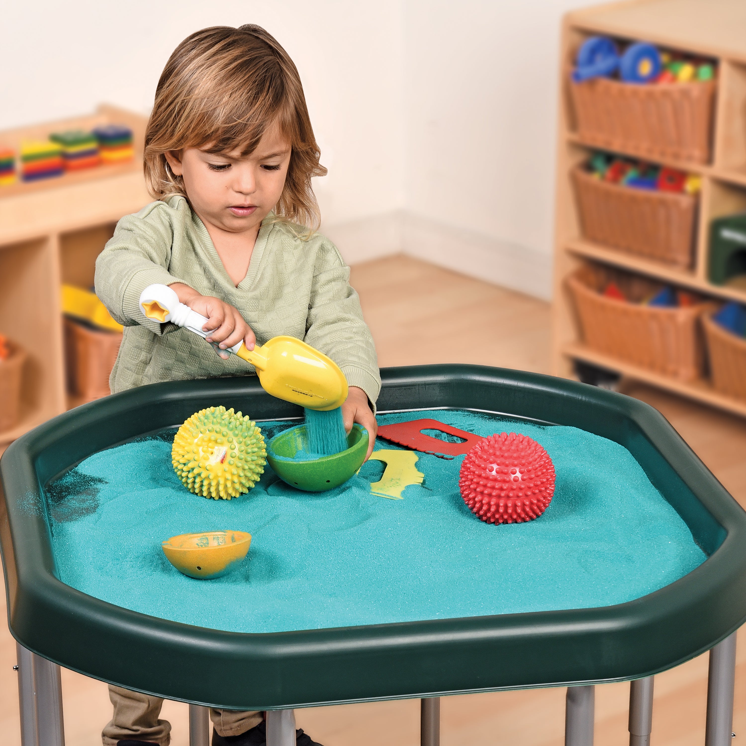 Junior Adjustable Activity Table with Sensory Tray | 28" Round Water, Sand & Art Play Station