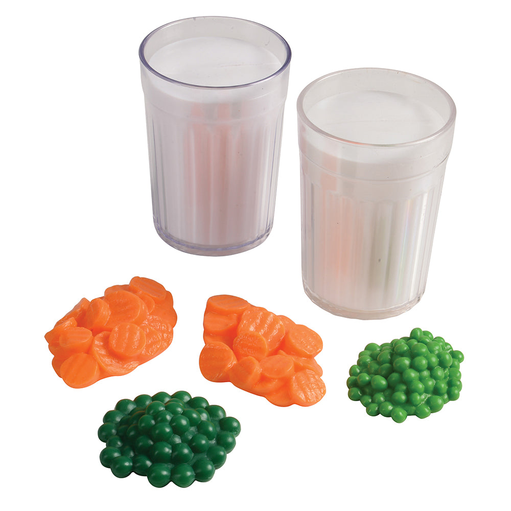 Vinyl Peas & Carrots & Glasses of Milk for Pretend Play