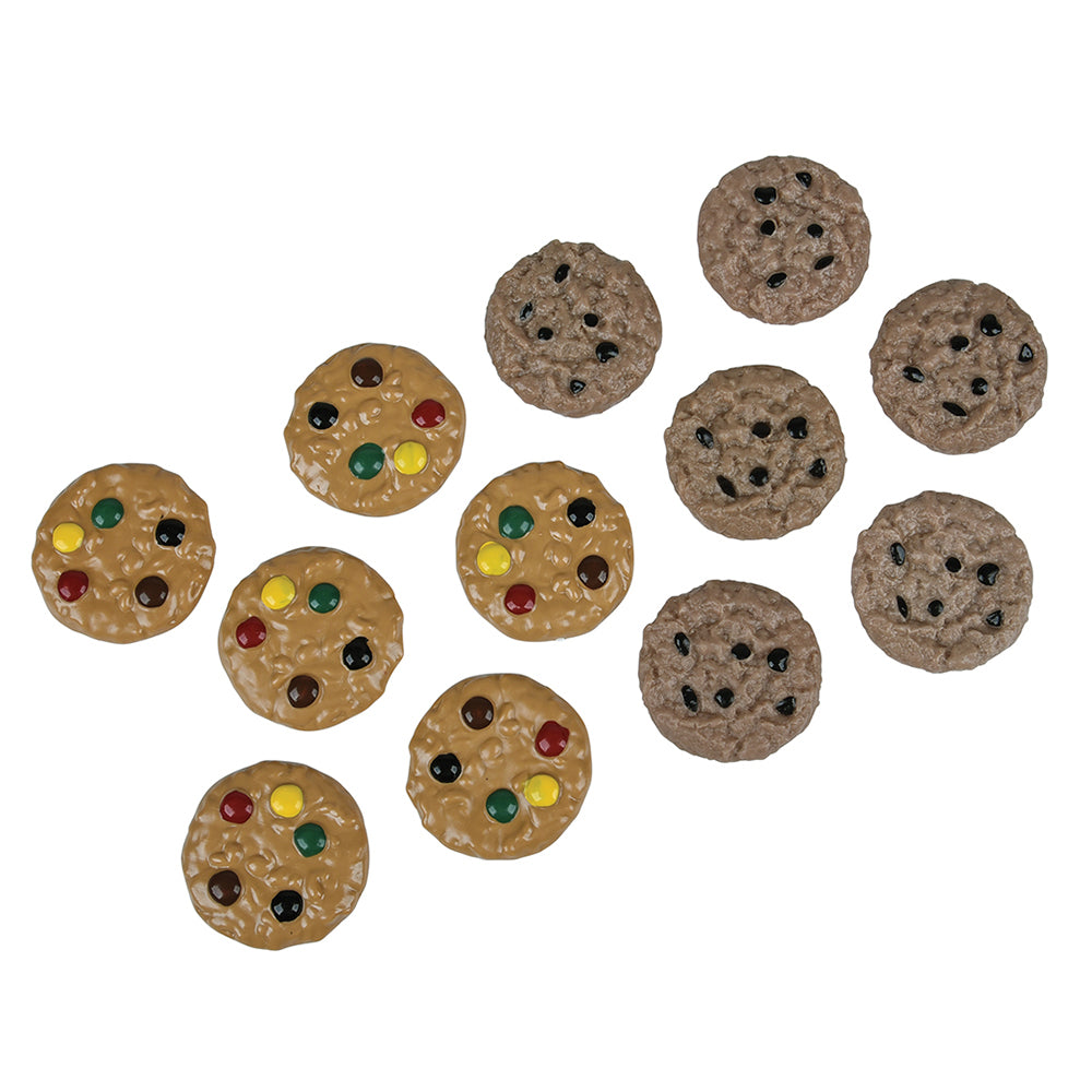 Two sets of cookies with chocolate chips and colorful candies on a white background