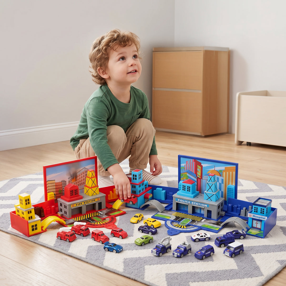 Die Cast Micro Racers Playset | 26 Vehicles & Pop-Up Cityscapes for Ages 3+