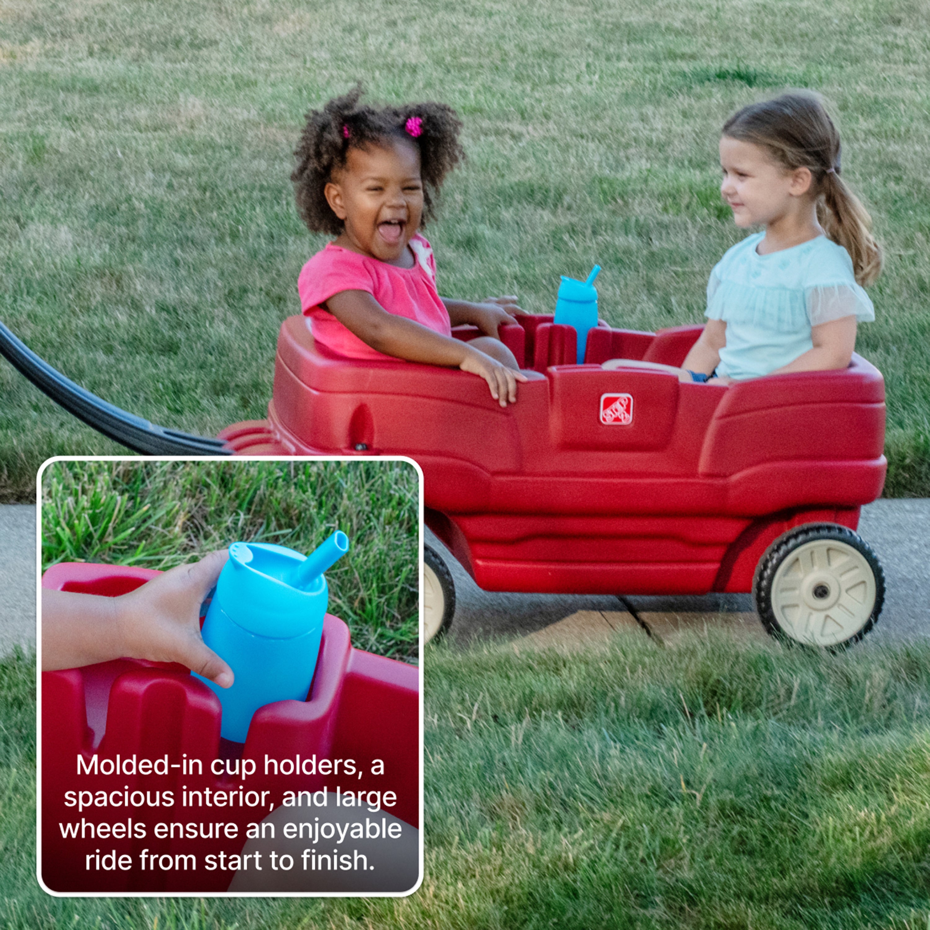 Step2 Rumble Wagon™ | Sturdy 2-Seater Toddler Ride-On Wagon with Safety Seatbelts & Storage