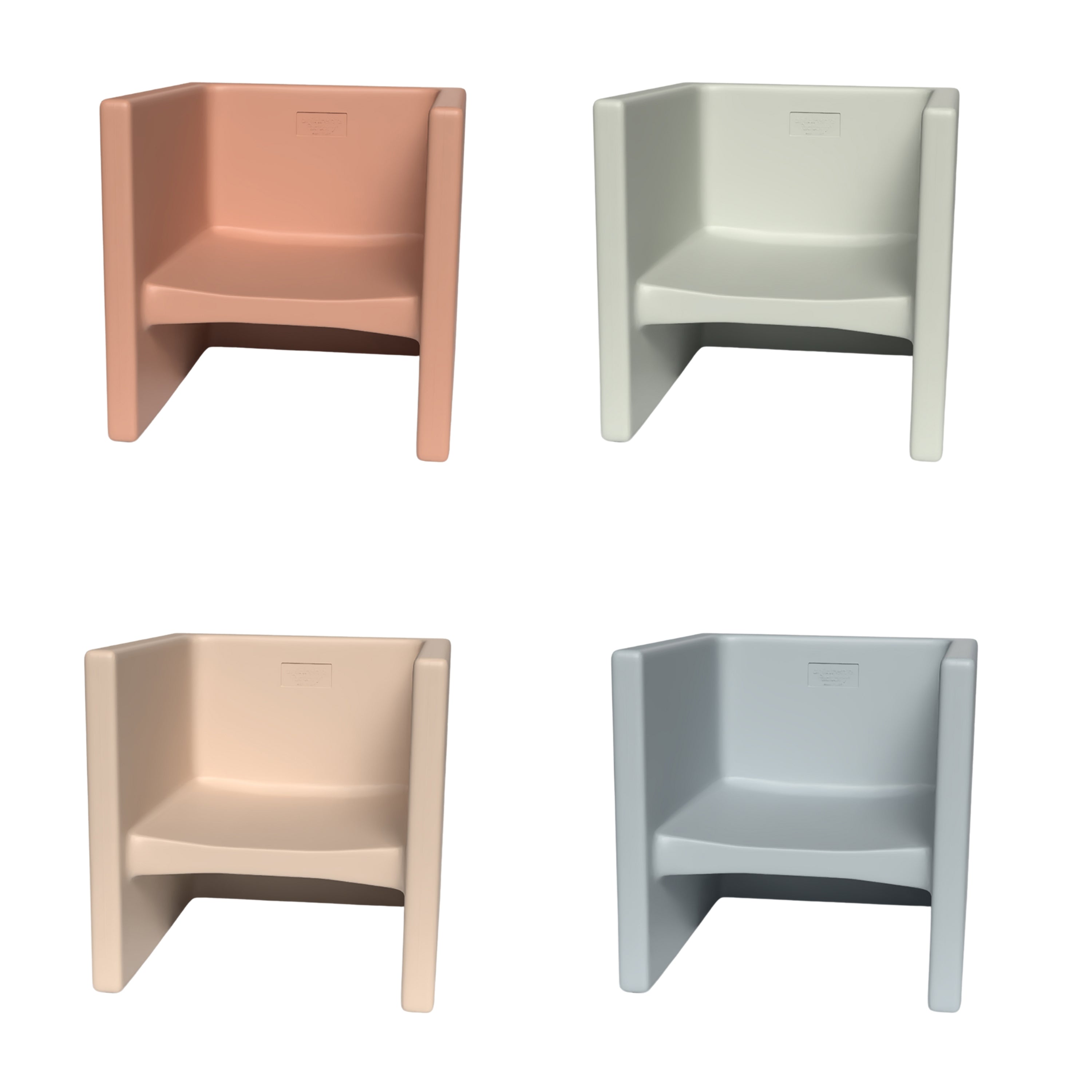 Four corner chairs in different colors on a white background