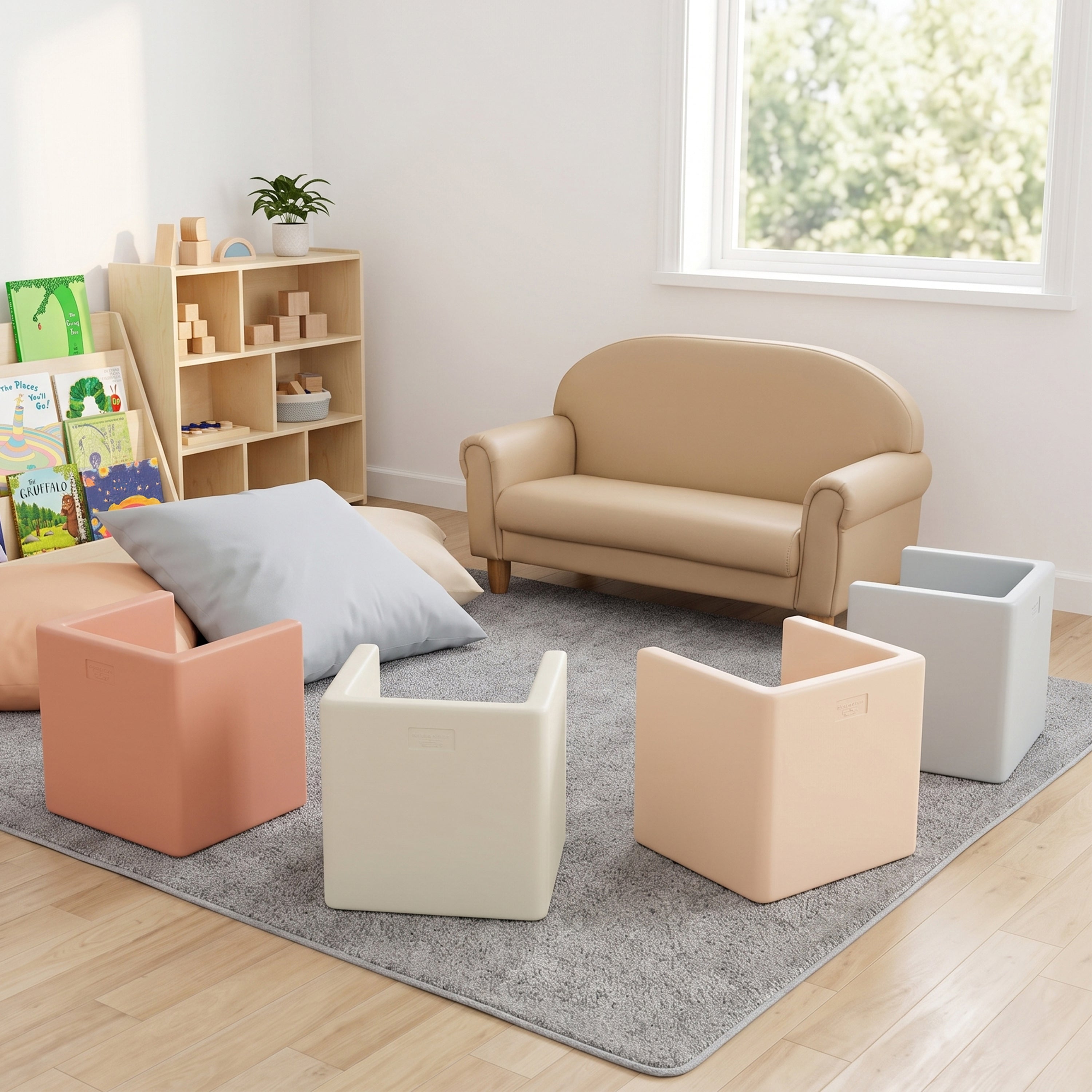 4-Piece 3-in-1 Adjustable Toddler Cube Chair Set | Elements Collection in Fog Blue, Sand, Coastal Green & Clay
