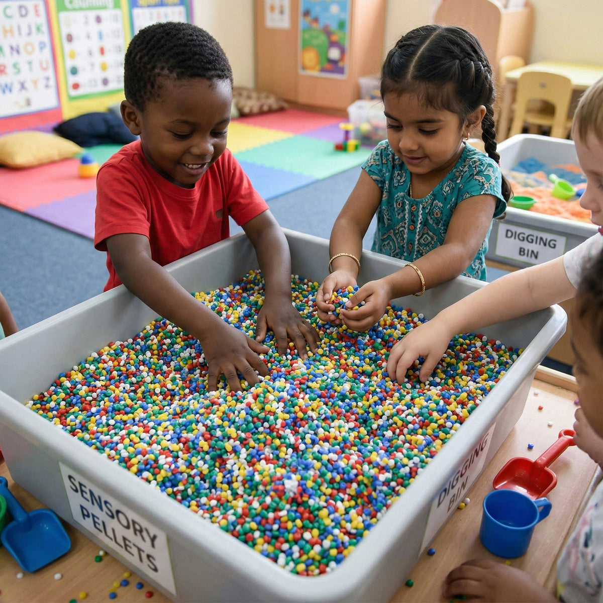 Vibrant Multi-Colored Plasti-Pellets: Sensory Play for Early Learners